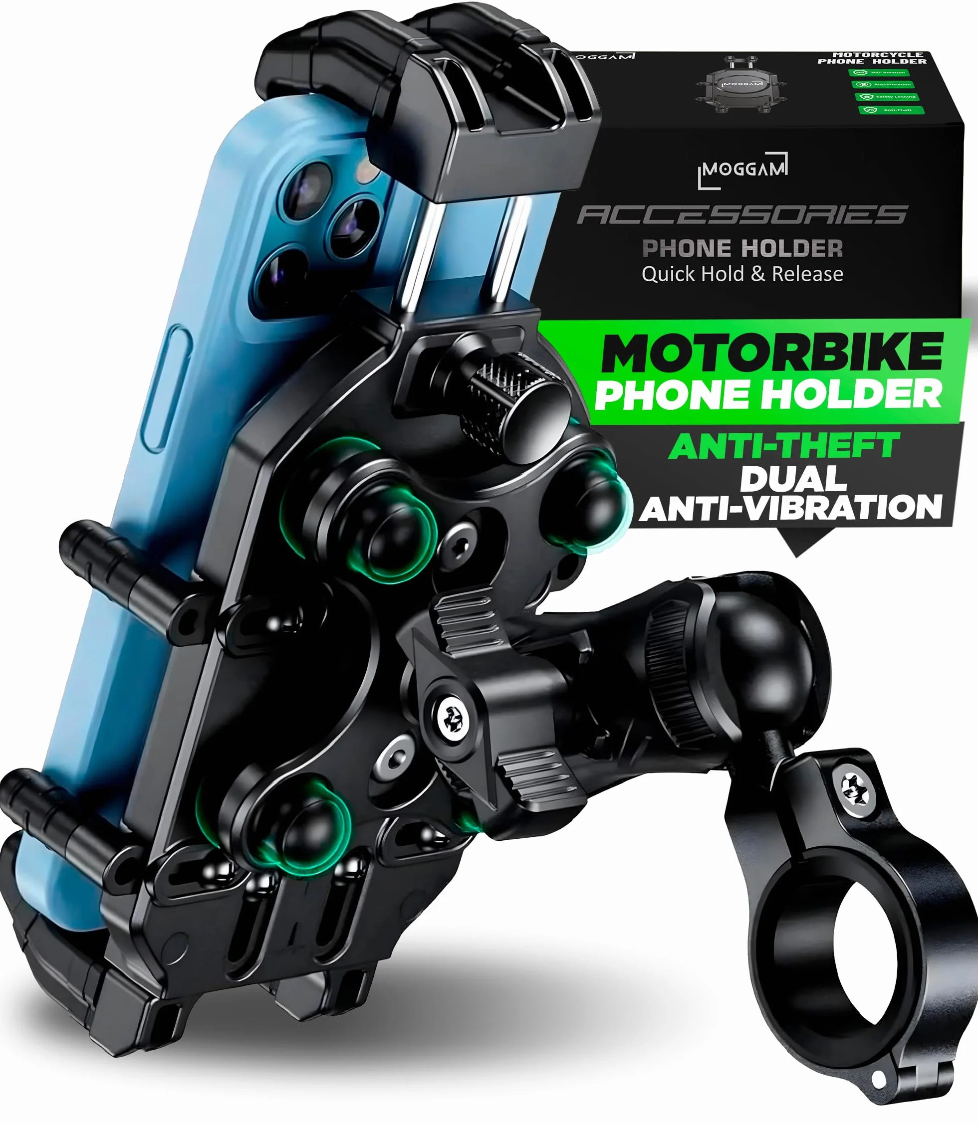 Uchwyt na Telefon do Motocykla Ultrabtrwały【Zabezpieczenie przed kradzieżą i podwójny system antywibracyjny】 Uchwyt Telefonu do Roweru 5,4–7,2" i Smartfonów Wytrzymałych 【Regulowane Ramię 360°】