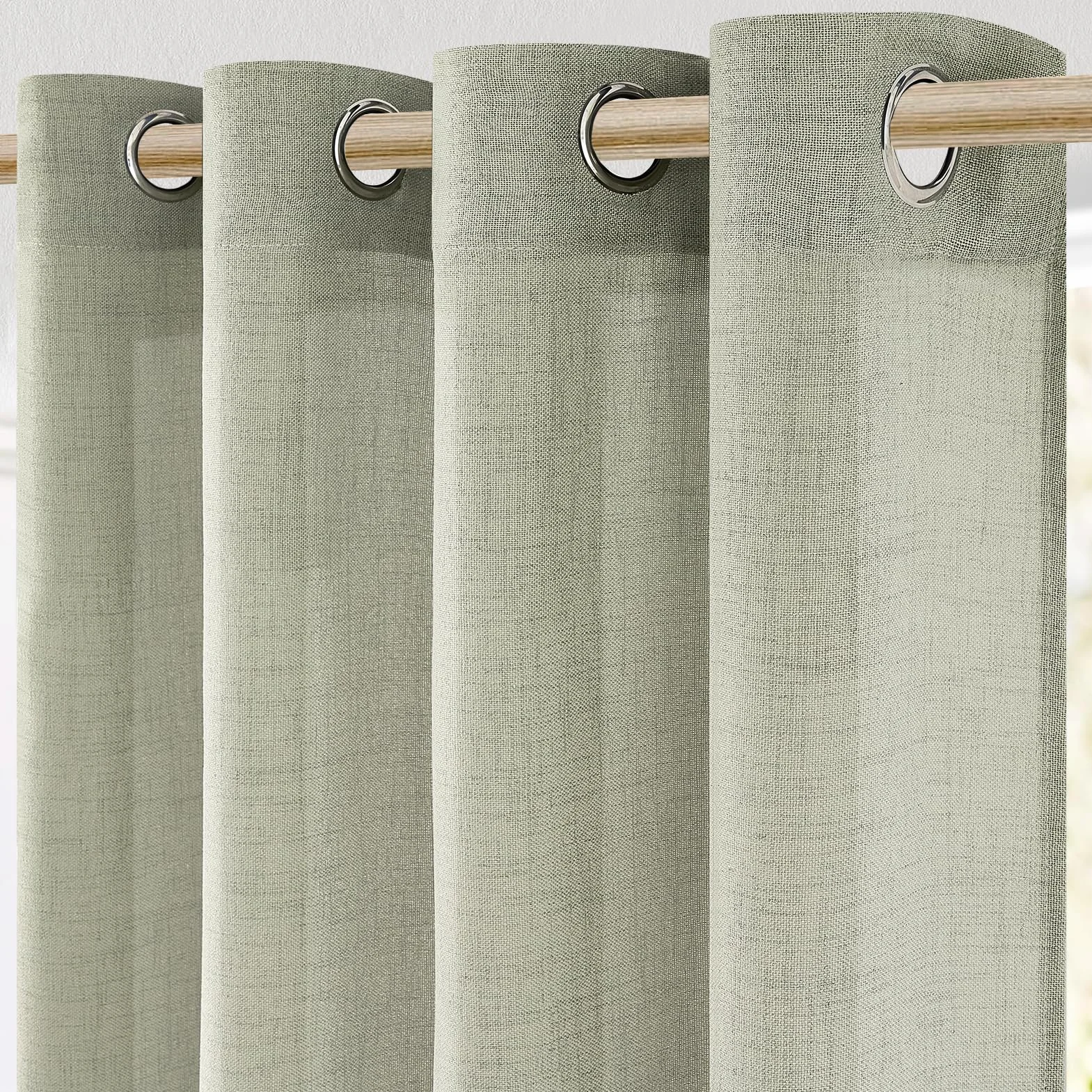 CUTEWIND Rideaux Voilage en Lin Vert Sauge Courts 140x145 CM, Rideau Voilage Fenetre Baie Vitrée Translucide à Oeillets, Rideau Voile Effet Lin pour Salon Chambre Cuisine, 2 Pièces