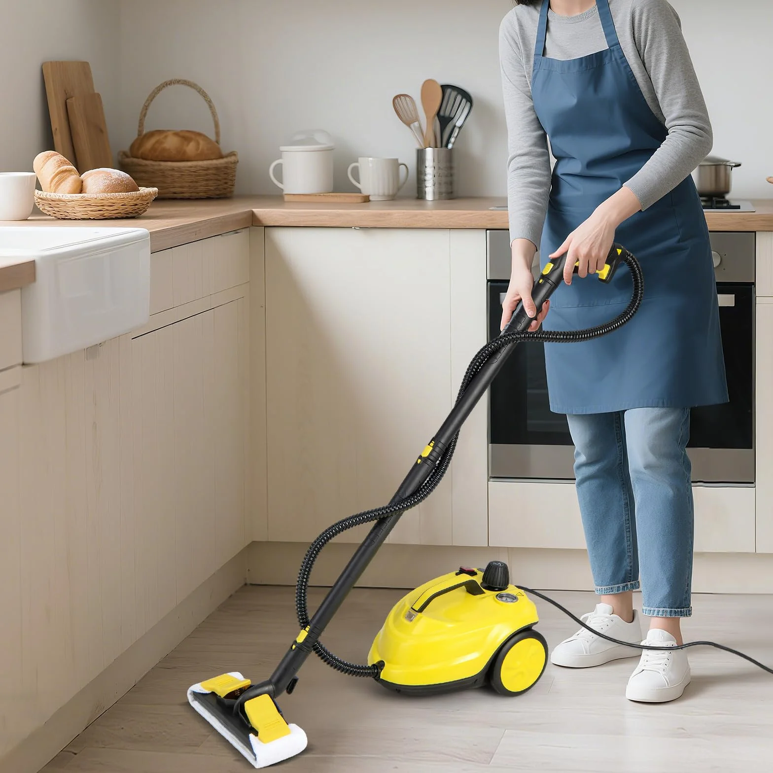 SOARS Nettoyeur Vapeur Puissant 2000W,14 Accessoires, Pression Max 5 Bar, Temp. 160°C, Chauffe Rapide 8 Min, Réservoir 1.8L, Pour Sol, Canapé, Cuisine, Surface 108 m² (Jaune)