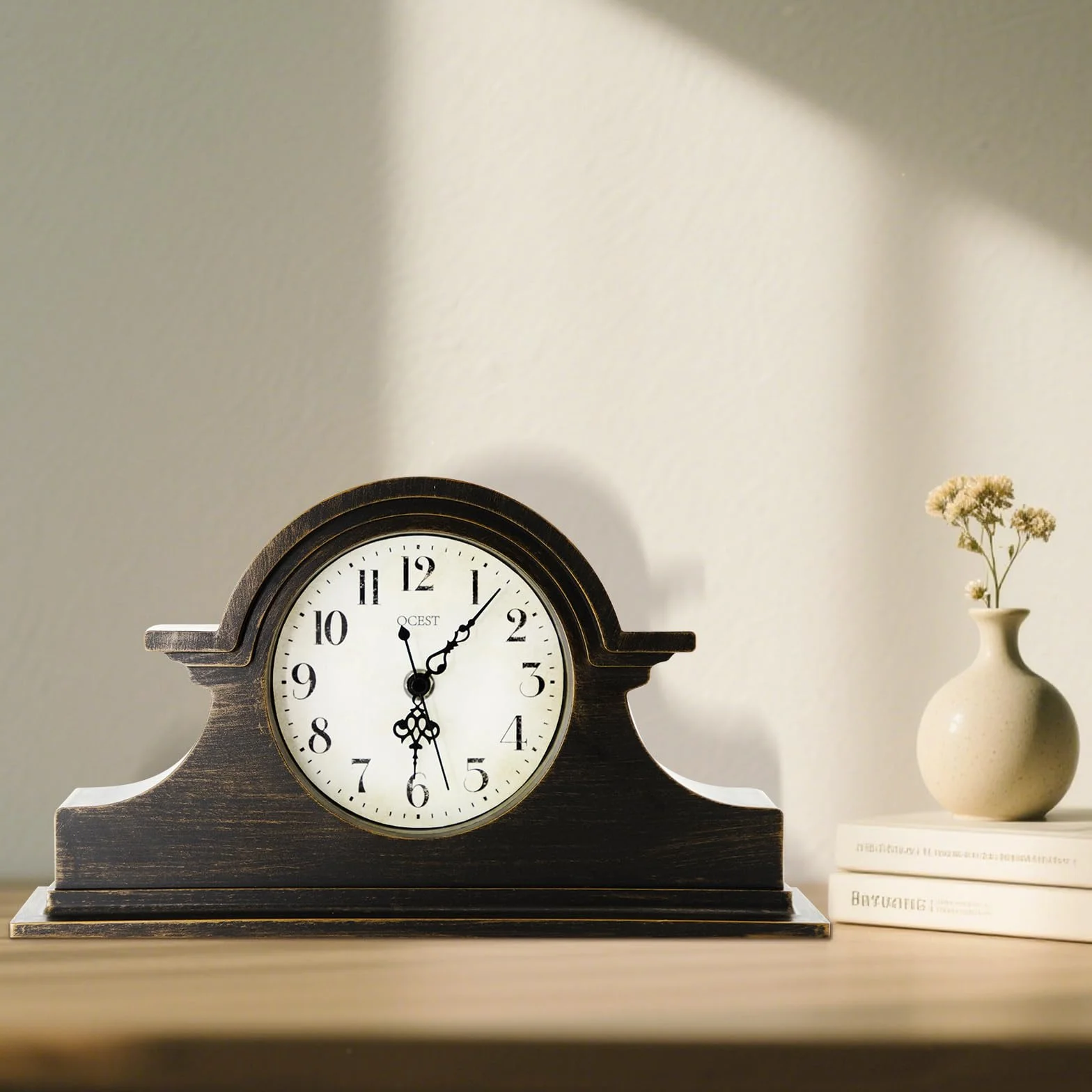 Horloge de cheminée Vintage Rustique 33 x 17,8 cm Finition dorée à Quartz Fonctionnement à Piles