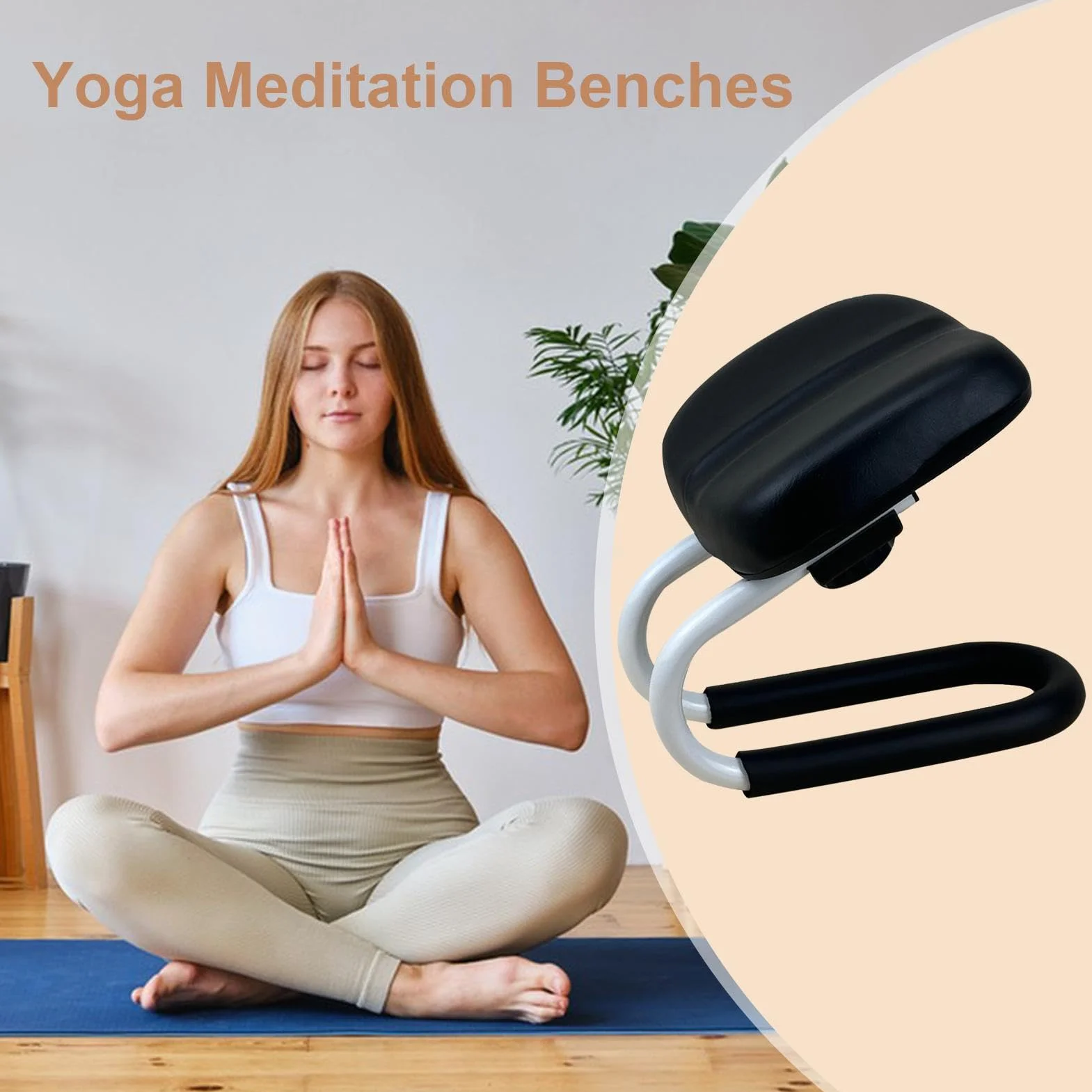 Tabouret de prière, tabouret de méditation, Hauteur réglable à genoux pour prier avec un coussin éponge, Banc, manche de jambe antidérapante, accessoires de méditation de support de la hanche pour