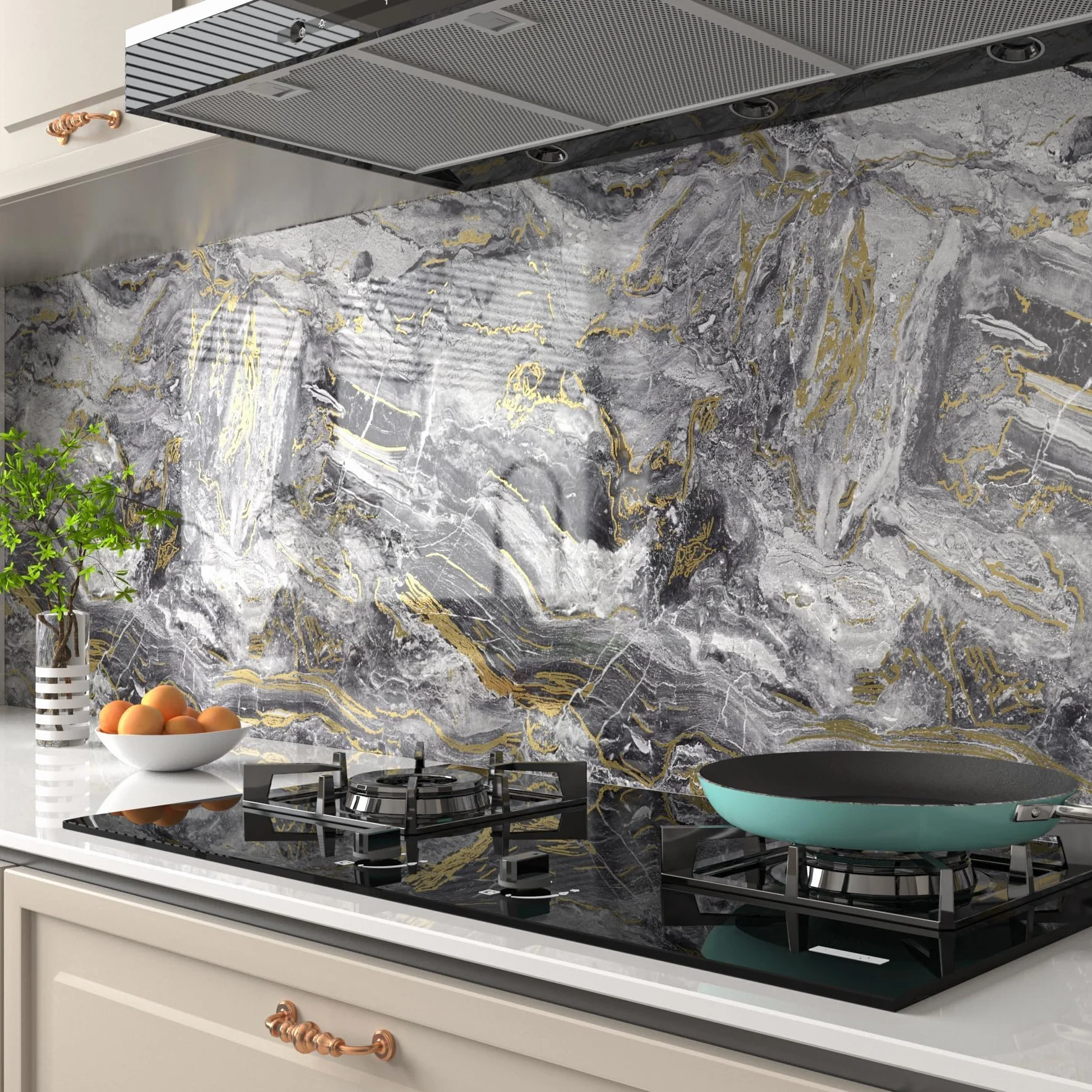 Decotalk Papier Peint Marbre Film Rouleau Adhesif Gris Et Or 40x500cm Autocollant Meuble Impermeable Cuisine