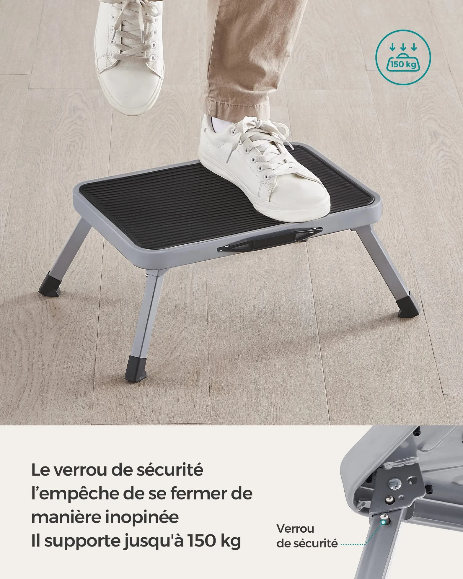 SONGMICS Marchepied Pliable Escabeau Acier 150 kg 32 x 44 x 17,5 cm Gris