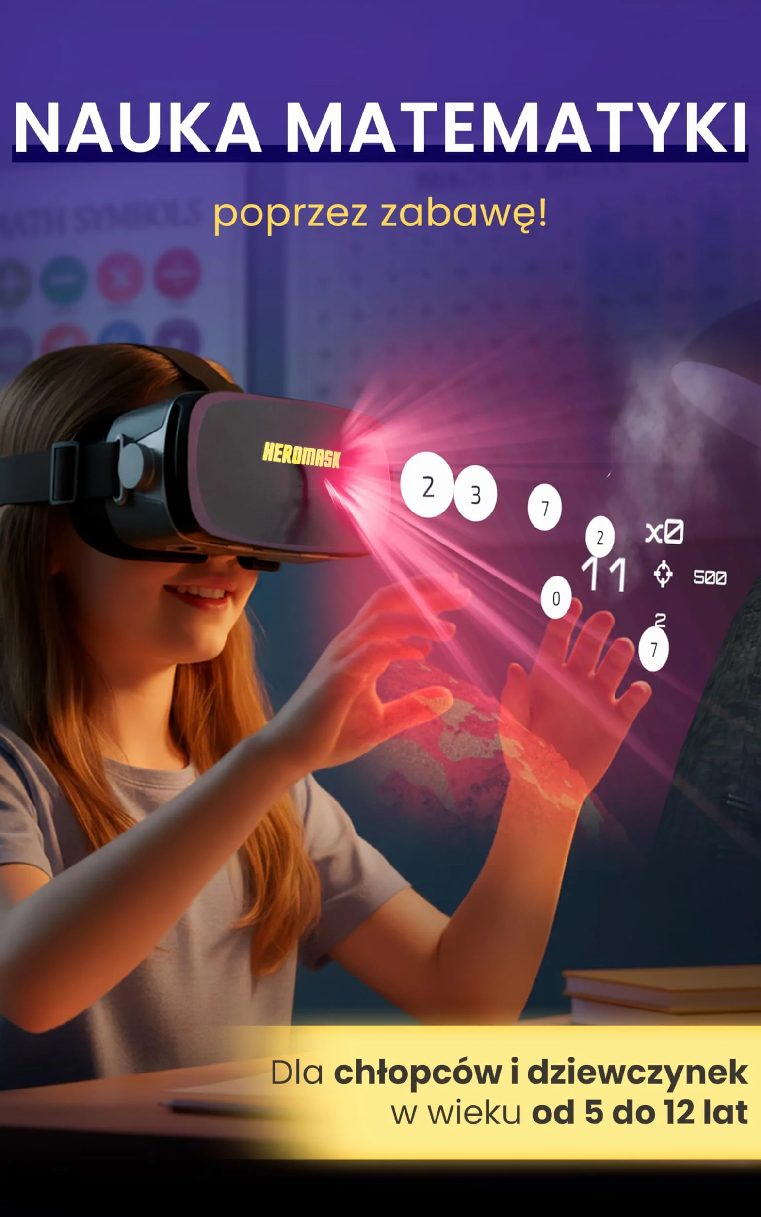 Heromask Gogle VR dla dzieci z edukacyjną grą matematyczną – Nauka tabliczki mnożenia w 3D – Interaktywna zabawka 5-12 lat – Oryginalny prezent