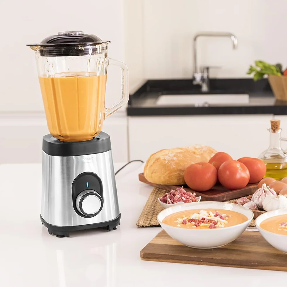Cecotec Mixeur-blender Power Black Titanium 1800MAX Inox,1800W Puissance Maximale, 6 Lames avec Revêtement en Titane Noir, Carafe de 1,5 L, 5 Vitesses + Fonction Pulse et Bouchon Distributeur