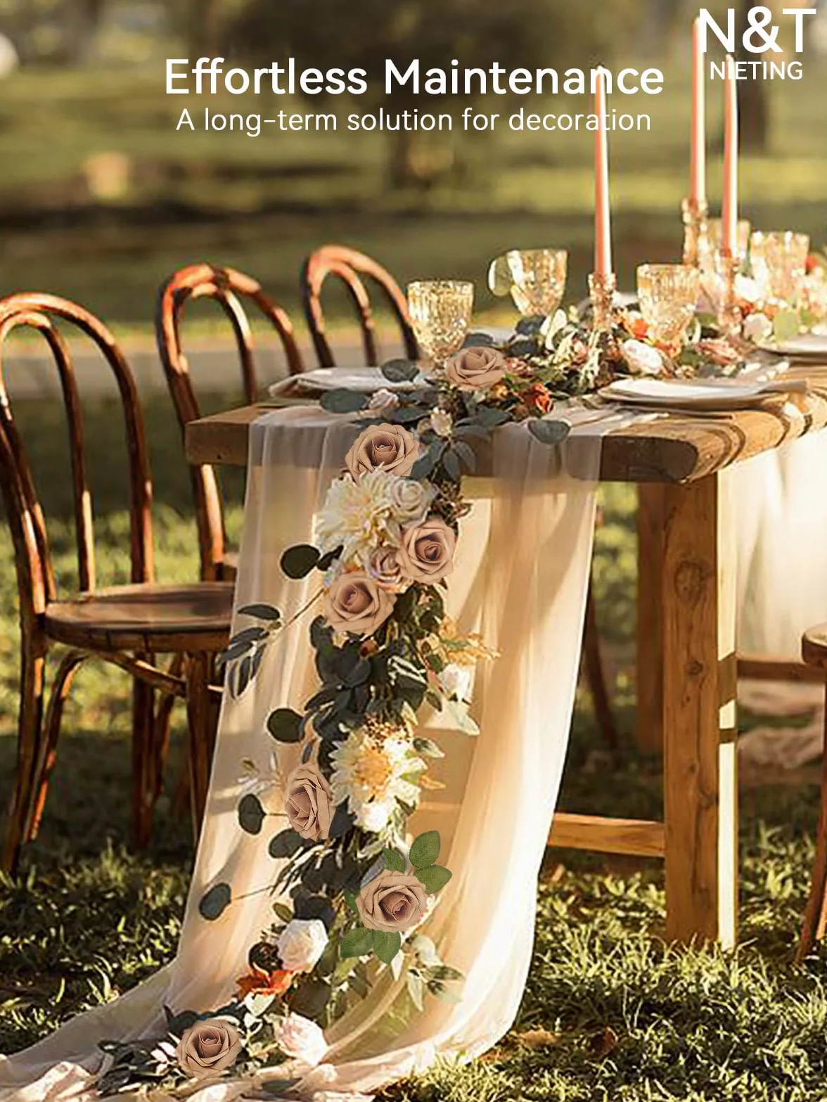 N&T NIETING Fleurs Artificielles Roses 25PCS Mousse Rose avec Feuille et Tige Ajustable Fausses Fleurs pour Décoration Mariage