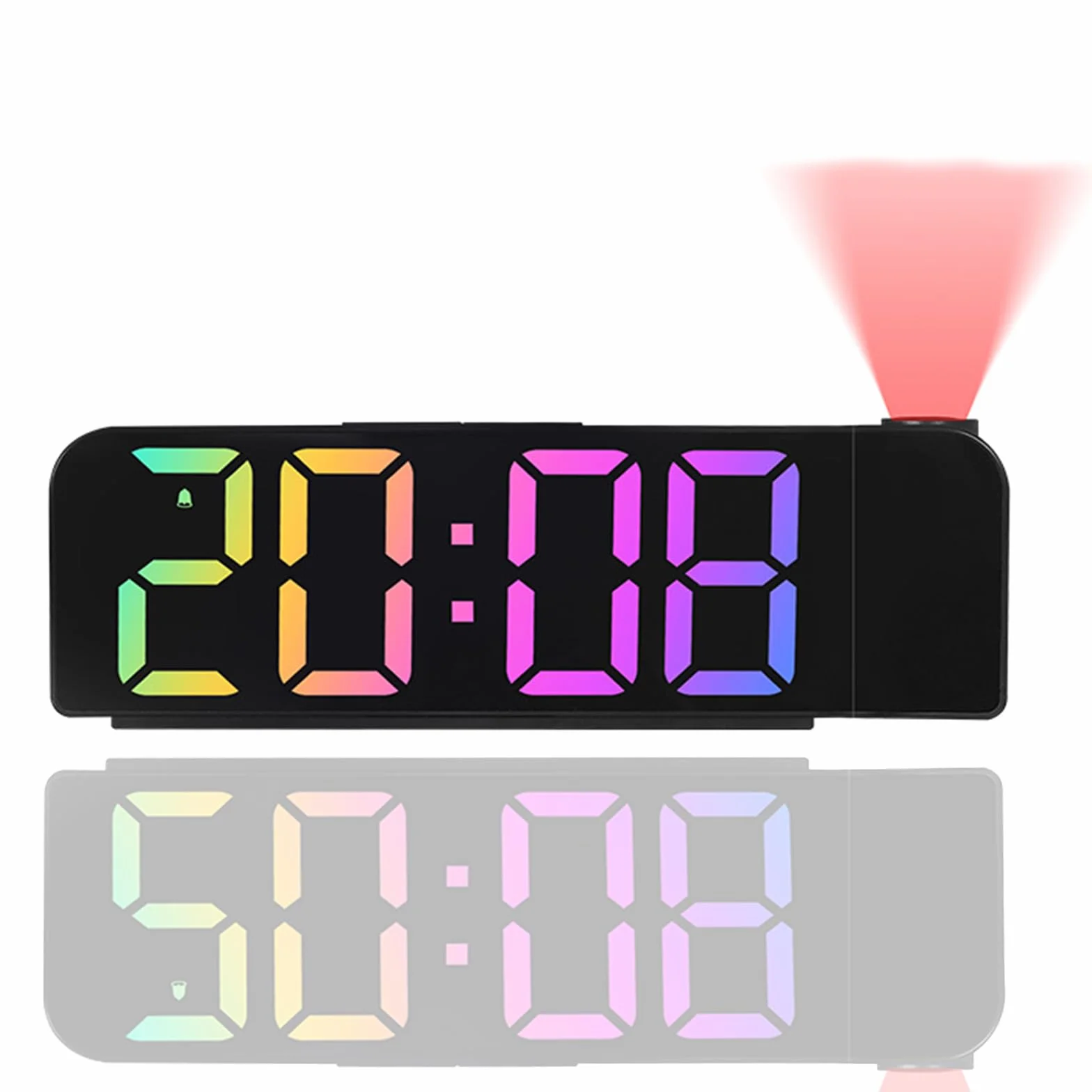 Réveil Projecteur Plafond 180°, 7" Grand Écran Horloge Numérique LED Projection, Luminosité Réglable 12/24H, Chargement USB