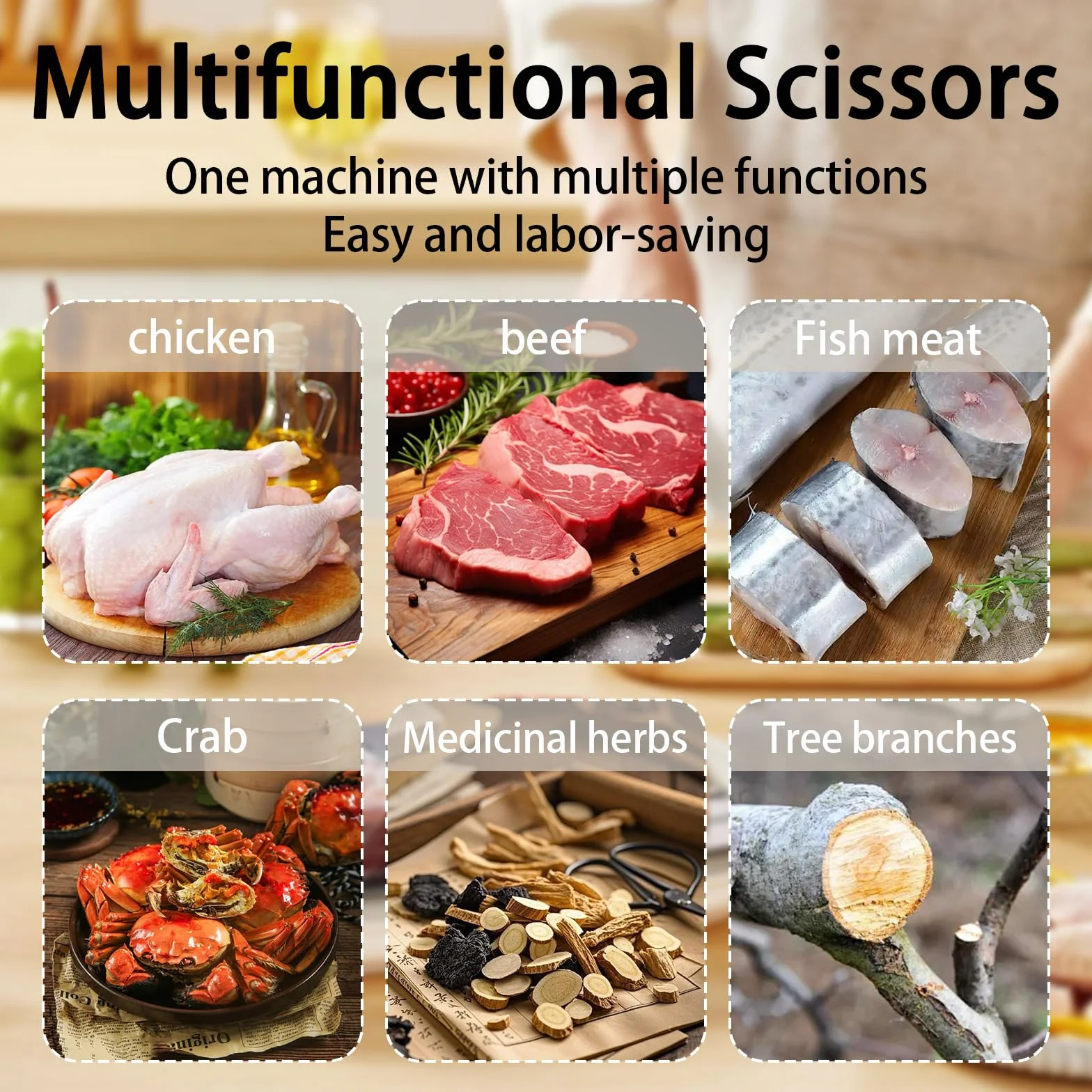 Ciseaux de Cuisine électriques sans Fil, Ciseaux à Volaille Multifonctions avec 2 Piles au Lithium