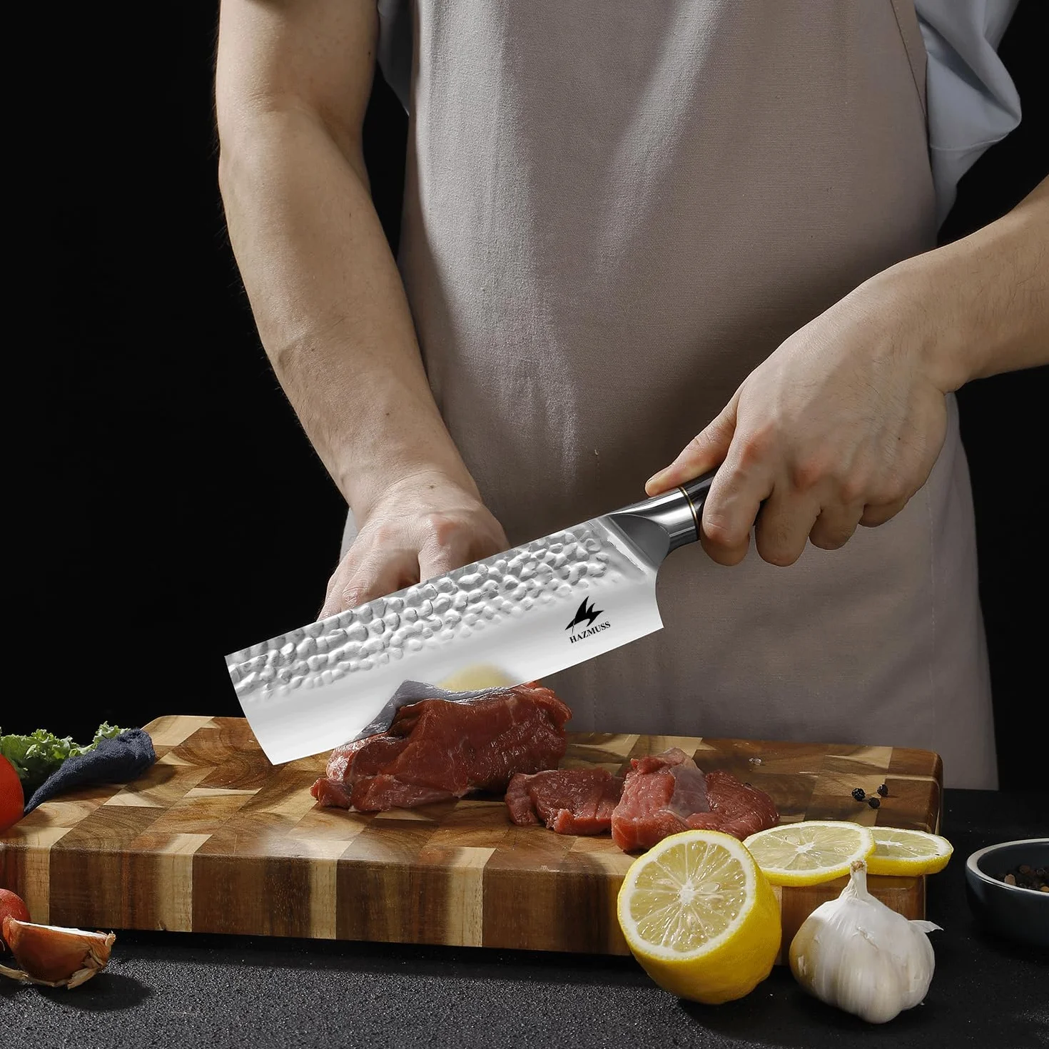 Couteau Nakiri 17,5 cm, Acier Inoxydable à Haute Teneur en Carbone – Couteau de Chef Japonais Forgé à la Main Avec Manche en Bois de Pakka Pour Cuisines Professionnelles et Domestiques