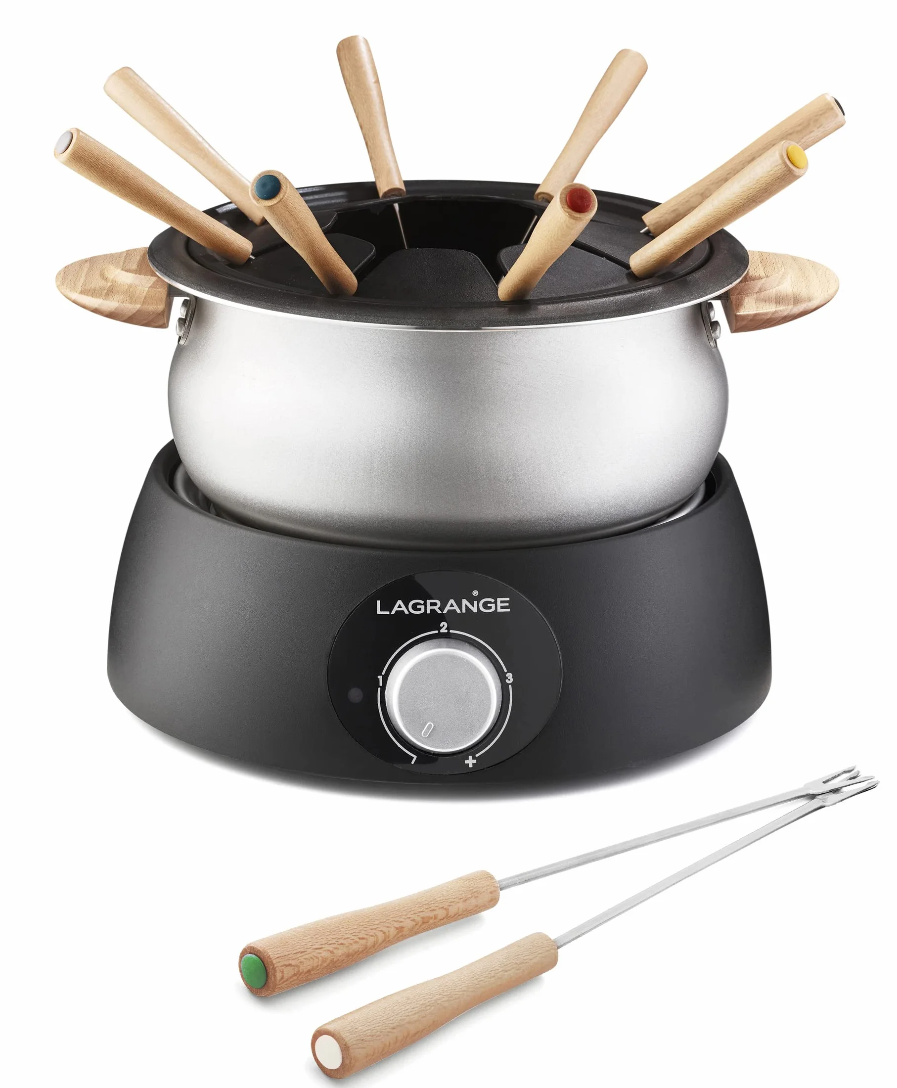 LAGRANGE, Appareil à fondue électrique 8 personnes, 1,5 L, fabrication française, pour tous types de fondues, thermostat réglable, poignées en bois, 900W, 349015