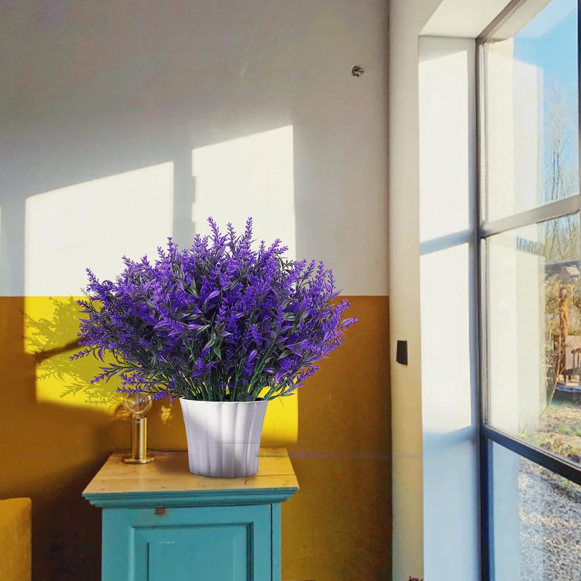 Lavande Fleurs Artificielles Résistantes à UV, Fausses Fleurs en Plastique pour Décoration Extérieur Jardin Violet 16 Pièces