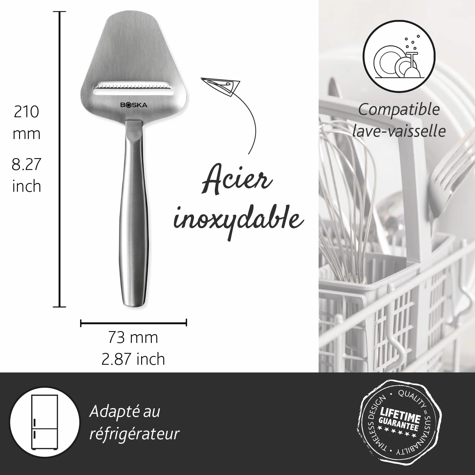 BOSKA Coupe-fromage Copenhagen - Trancheuse à fromages, Acier inoxydable, Compatible lave-vaisselle