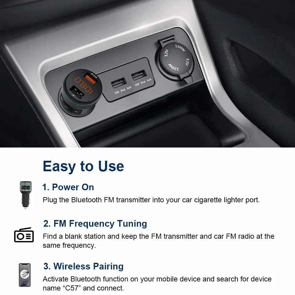 Zealife Transmiter Bluetooth Fm, Transmiter Samochodowy Qc 3.0, Bezprzewodowy Adapter Bluetooth Fm, Zestaw Głośnomówiący Z Ładowarką Dual Usb, Obsługuje Pamięć Usb 64 Gb