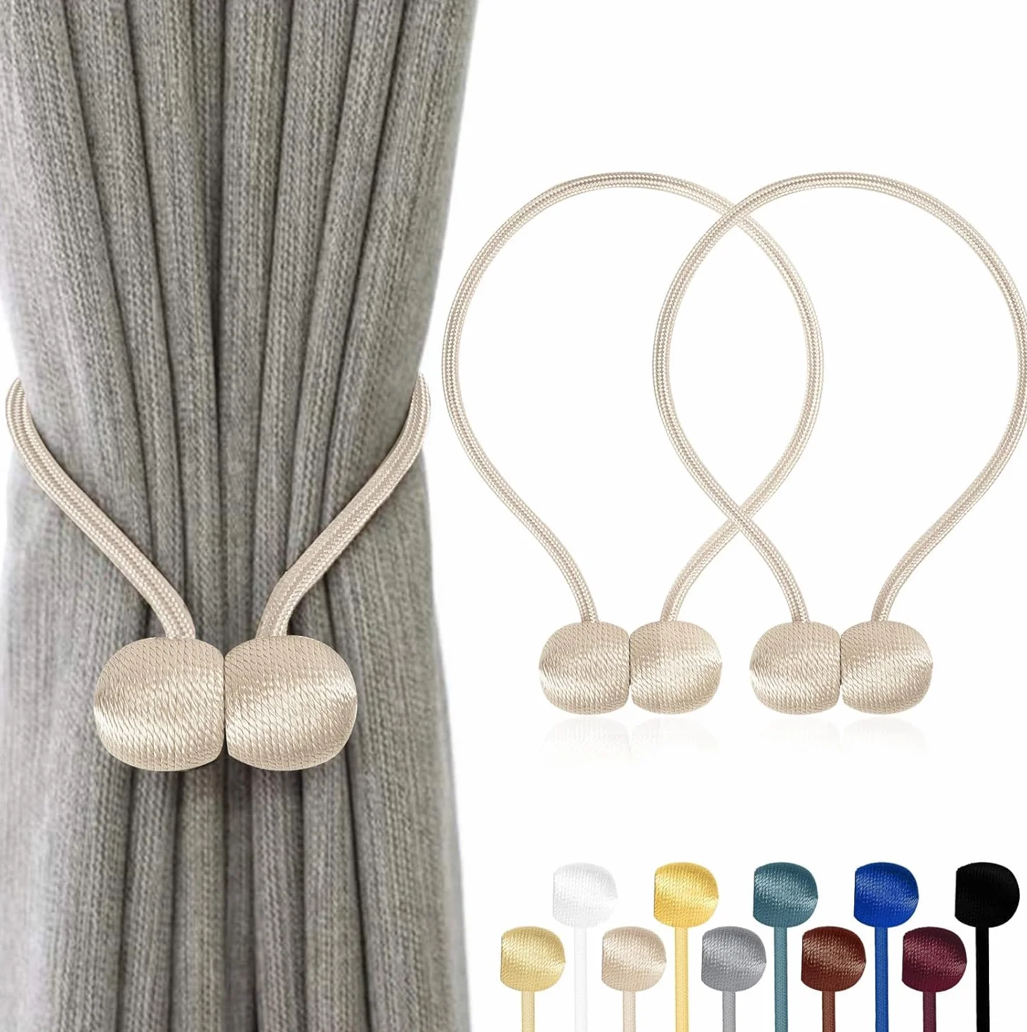 TopHomer Lot de 2 Embrasses Rideaux Magnétiques Polyester Beige