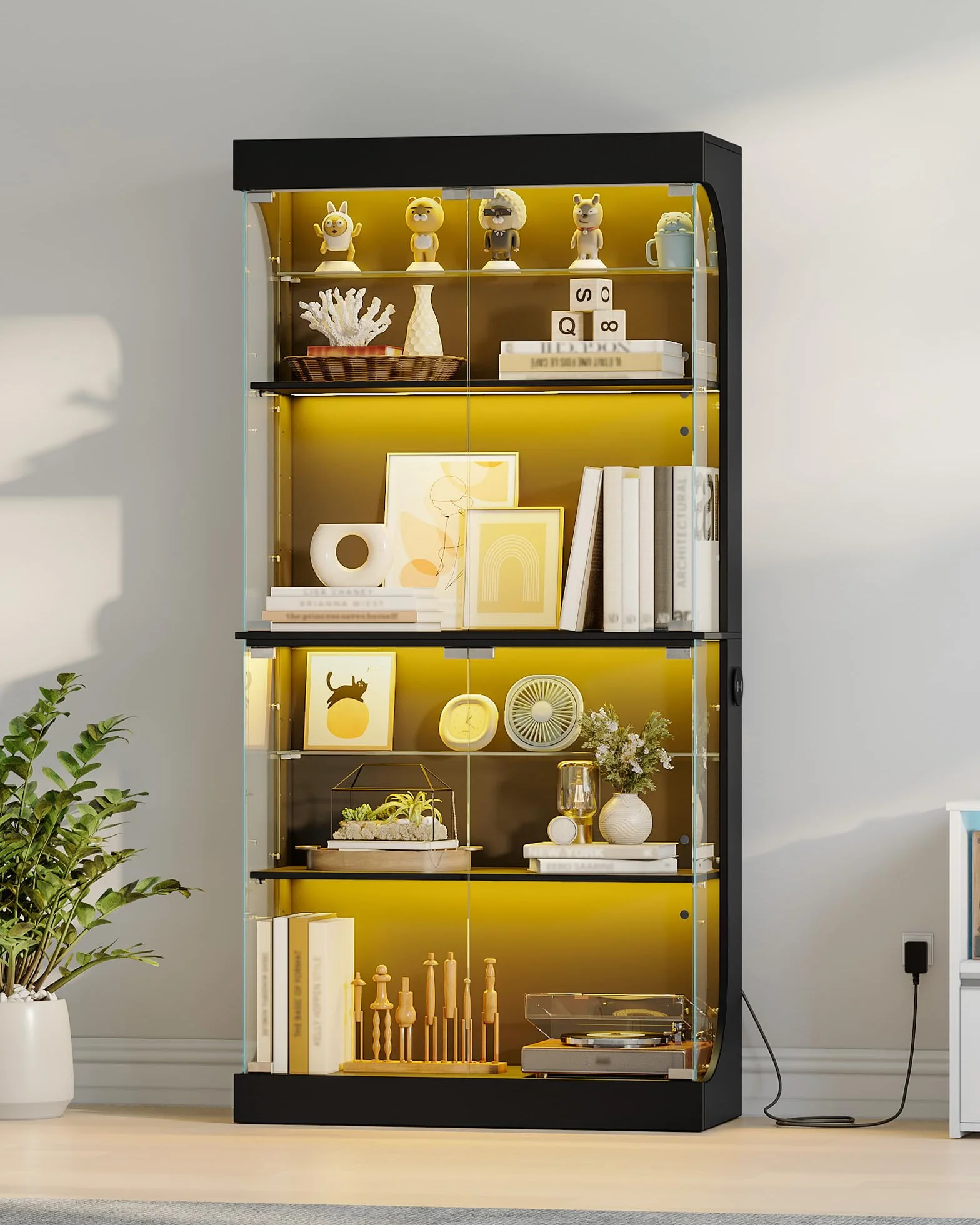 Hzuaneri Vitrine avec Portes Vitrées, Étagère à Jouets, avec Capteurs Intelligents, RGB Réglable, Vitrine 6 Niveaux, Bureau, Salon, Chambre, Noir, 35 x 80 x 165 cm, DC00206XEU