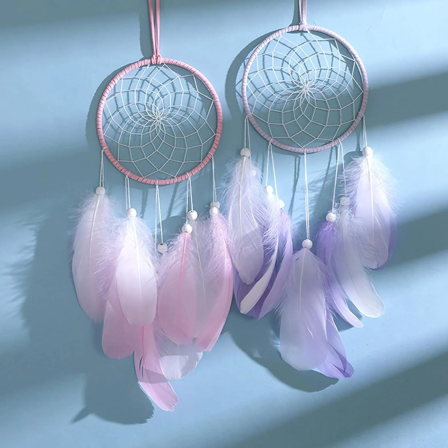 Attrape-Rêves Boho Plume Main, Ornement Dream Catcher Décoration Murale Chambre Maison (blanc)