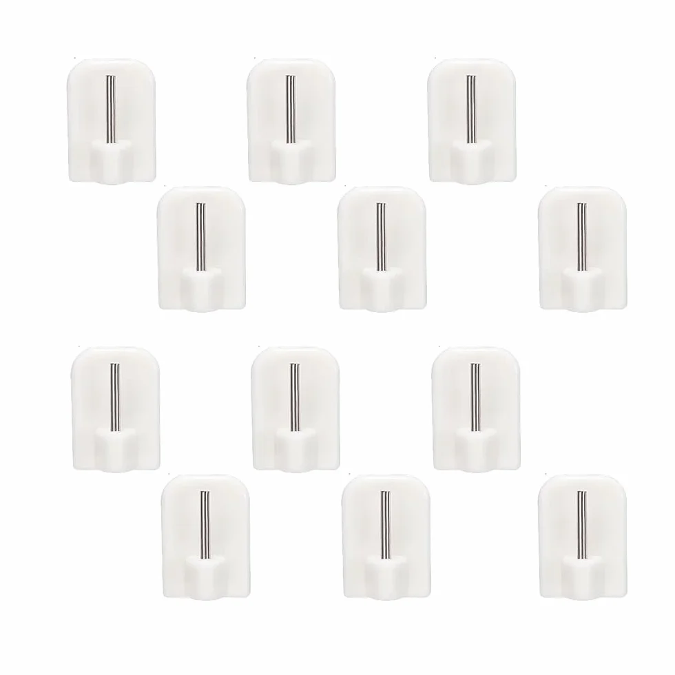 Crochets Autocollants en Plastique, 12 Pcs Auto-Adhésifs, Accroche Rideau Sans Percage