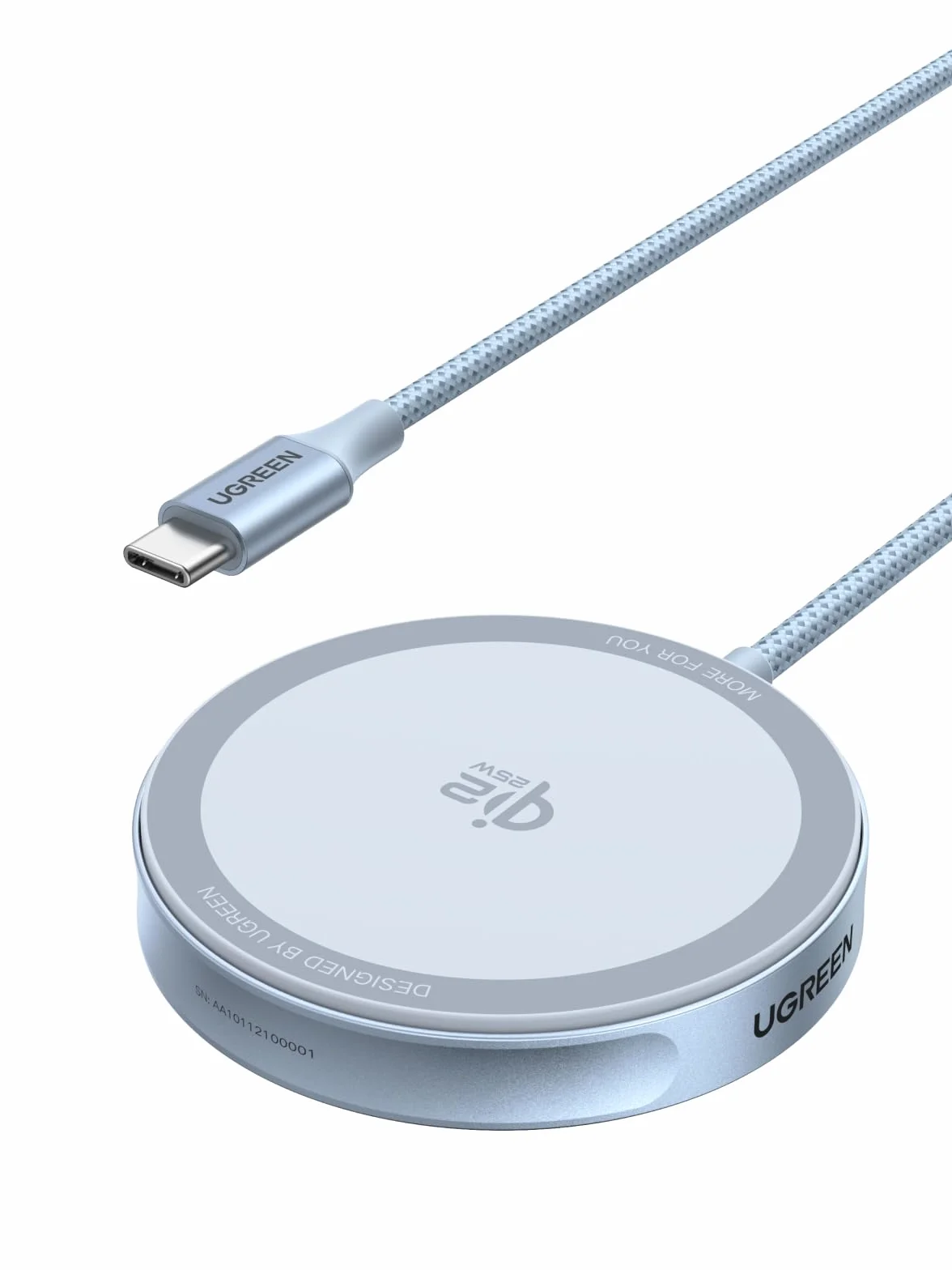 UGREEN MagFlow Magnetyczna ładowarka Bezprzewodowa 25W, certyfikowana przez Qi2, kompatybilna z MagSafe dla iPhone'a 17/16 i AirPods, z plecionym kablem o długości 1,5m