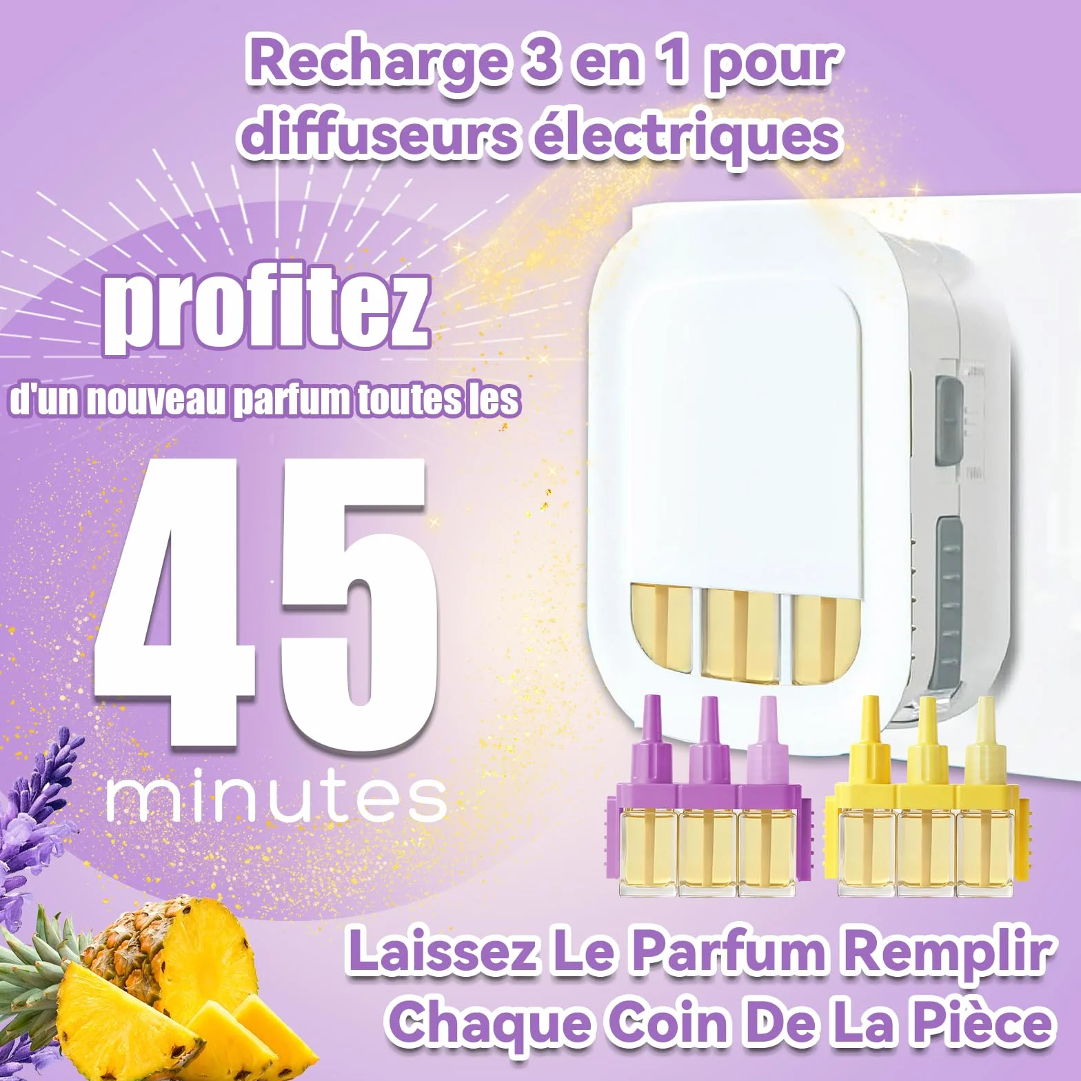 SCENTORINI Recharges pour Diffuseur Électrique Parfums Lavande, Floraux, Hawaïi, Vanille, 8x20ml, Compatibles avec 3Volution