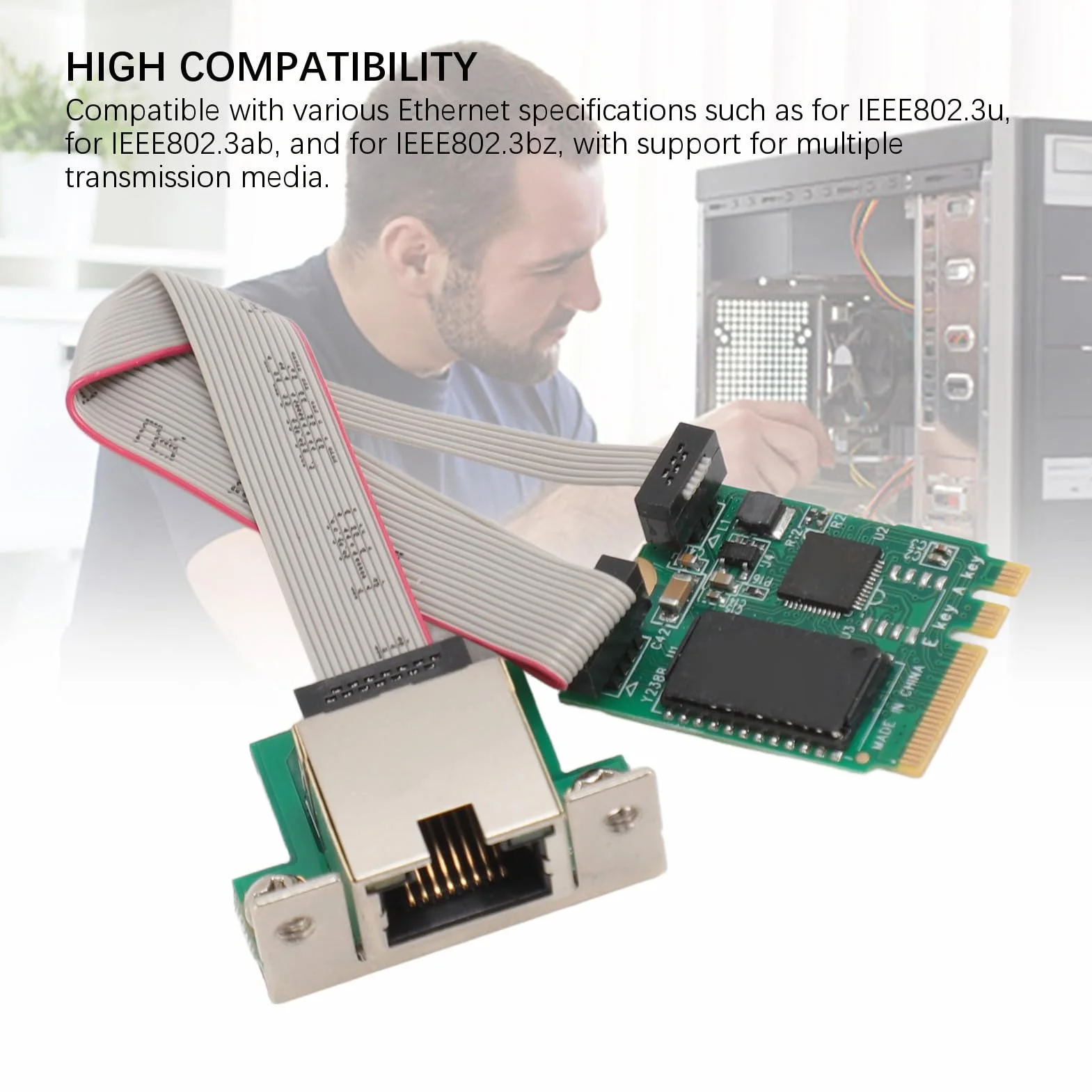 Adapter Ethernet M.2 A E Key 2.5G, Karta Sieciowa RJ45 Gigabit Ethernet RTL8125B, dla Systemu 7/8/8.1/10, Serwer 2008/2012/2016, dla Systemu Linux