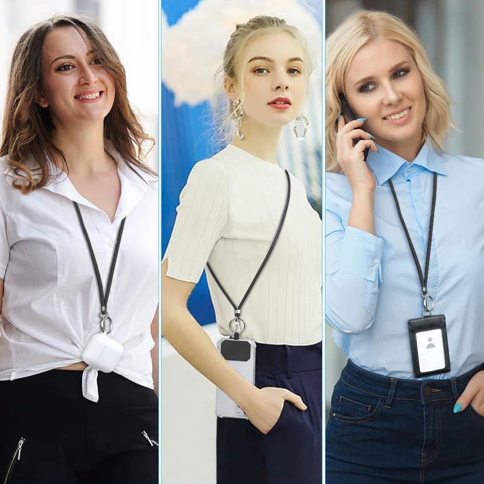 Flintronic Uniwersalny Regulowany Pasek na Telefon Komórkowy - Smycz na Szyję, Ramię i Nadgarstek, Kompatybilny z Większością Etui na Telefony, z Breloczkiem i Naszywką-Czarny