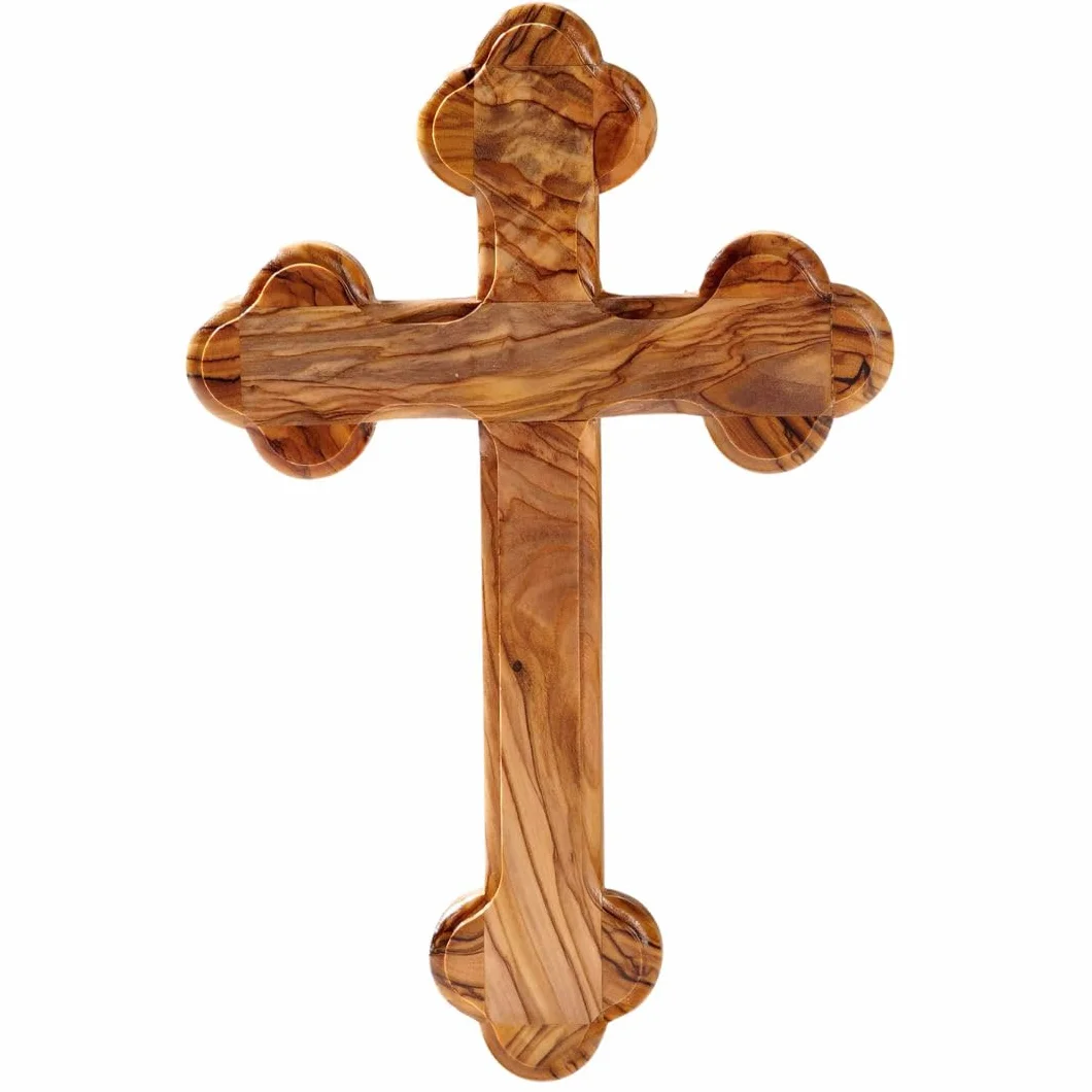 Croix murale en bois d'olivier – Croix chrétienne faite main à Bethléem – 12 x 8 cm, Bords arrondis
