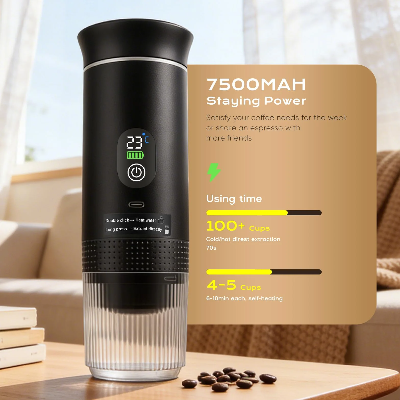 Machine a Cafe Portable 20 Bar, 3 en 1 Machine a Café Portable Cafetiere Portable Rechargeable Compatible avec Capsules, Café Moul, Machine Expresso Portable Nespresso pour Camping, Voyage