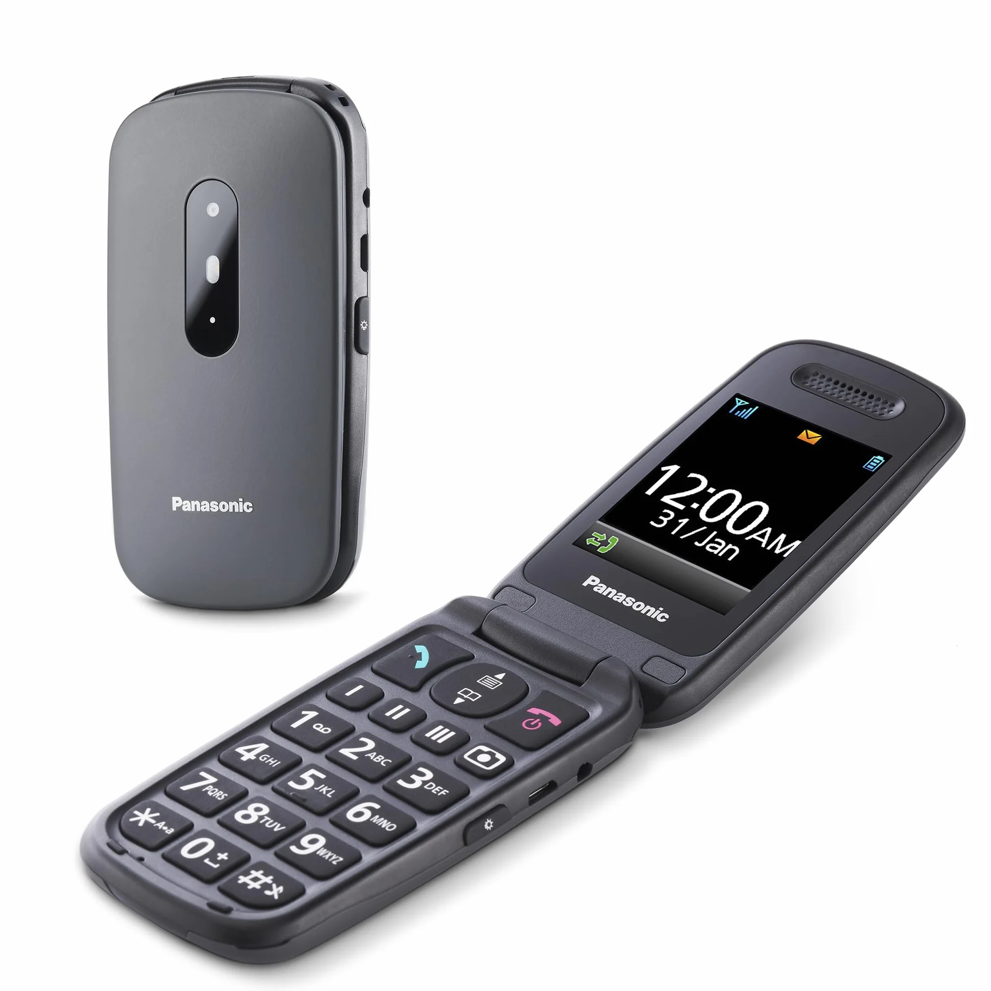 Panasonic KX-TU446 telefon z klapką (połączenia priorytetowe, wyświetlacz 2.4", podświetlane przyciski, długa praca baterii, odporność na wstrząsy), szary