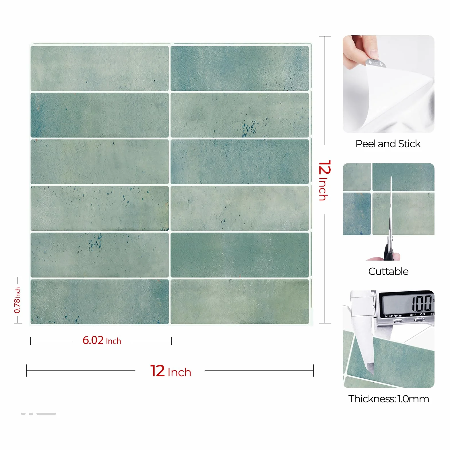 Livelynine Credence Adhesive 3D Stickers Carrelage Salle de Bain étanche 30x30 32 Pièces Vert Sauge