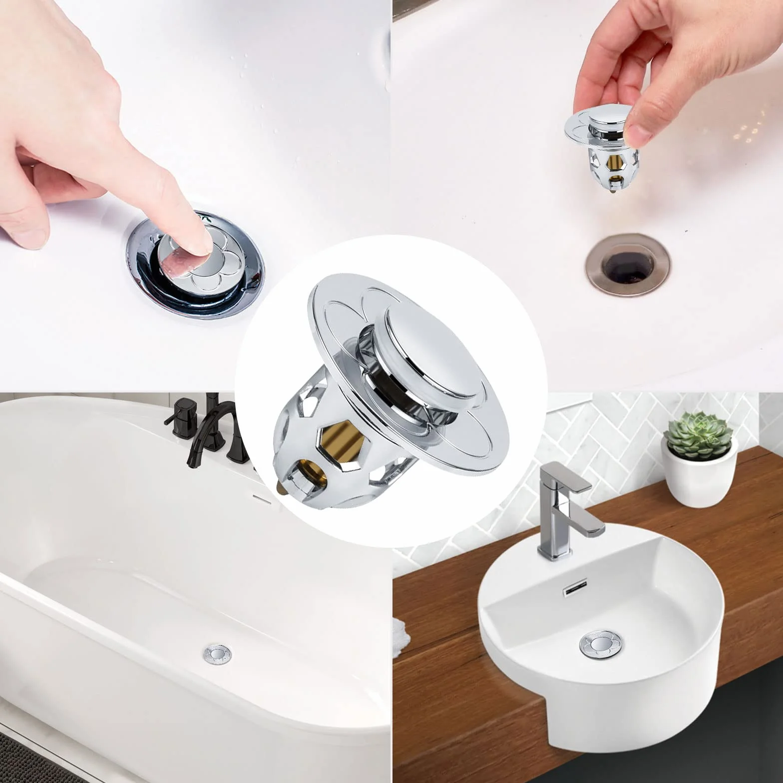Bonde de Lavabo Universel Pop Up avec Filtre Anti-Clogging Anti-Bloqué - 2 Pièces