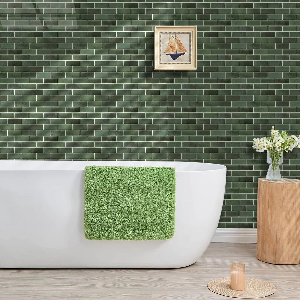 Commomy Stickers Adhésive Carrelage Autocollant Mural, 30 x 15 cm, Vert Marbre, 12 Pièces pour Cuisine Salle de Bain