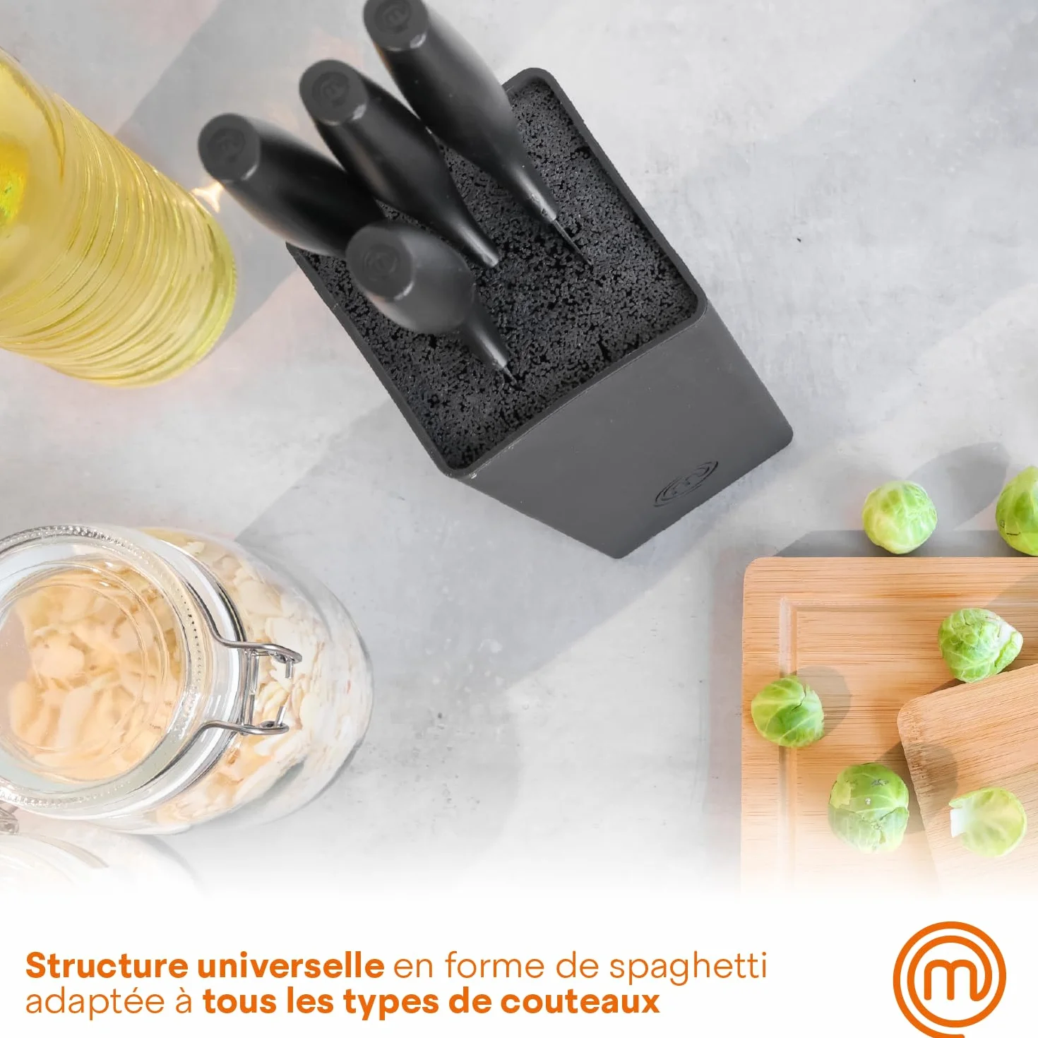 MasterChef Couteaux de Cuisine avec Bloc, Acier Inoxydable, Noir