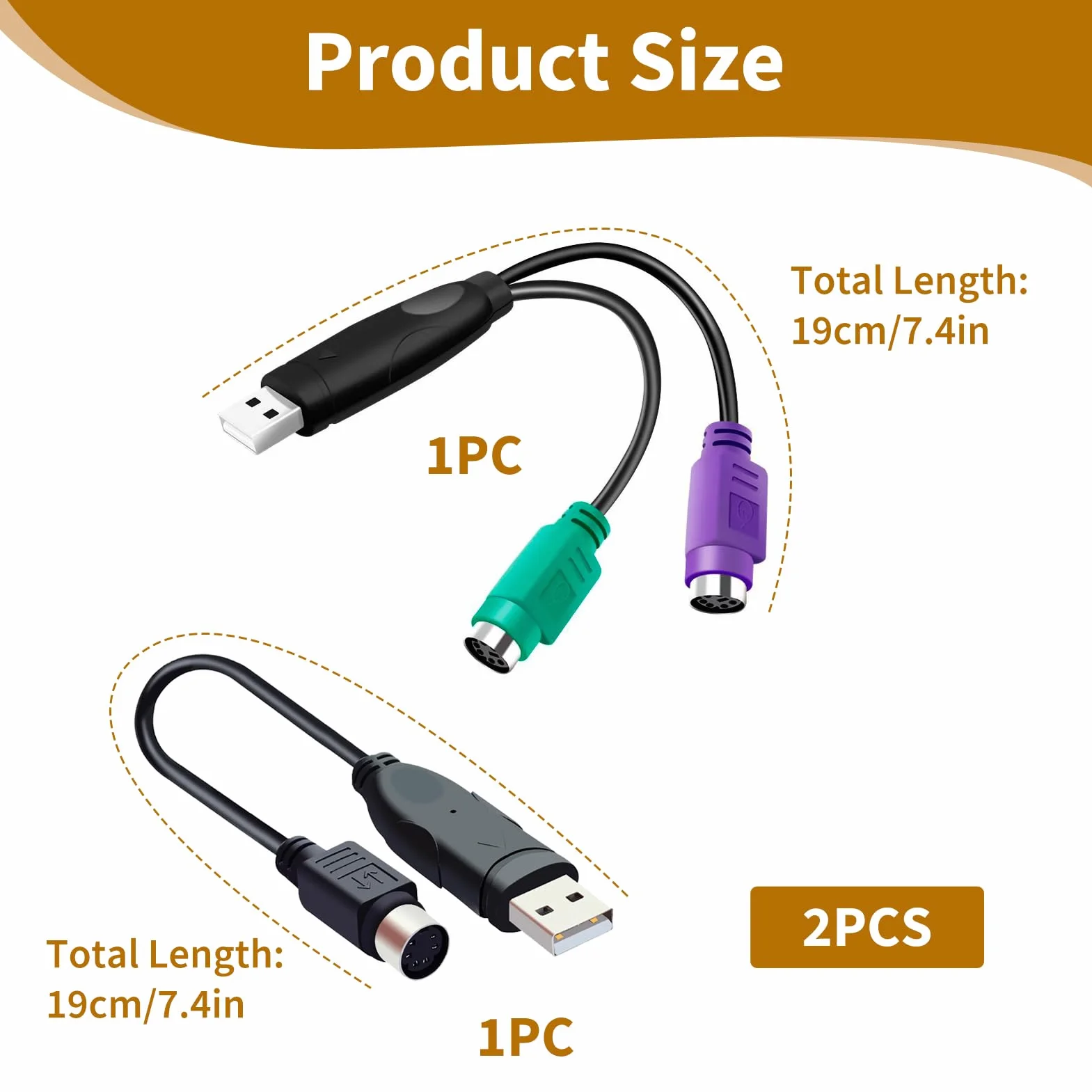 Adaptateur USB vers PS/2, Dual PS2 Femelle vers USB Mâle pour Clavier, Souris