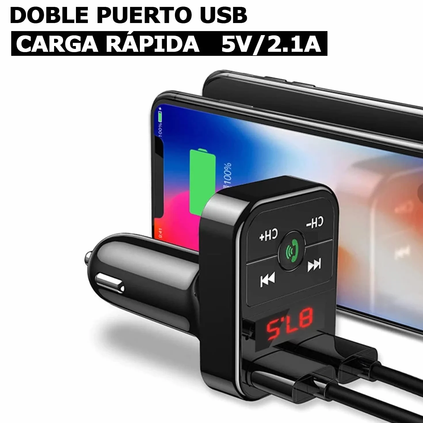 NK Bluetooth FM Transmitter For Car & Truck (12/24V) - zestaw głośnomówiący, odtwarzacz muzyczny Bluetooth V5.0 + EDR, odbiornik FM, adapter radiowy,USB - szybkie ładowanie 2.1A i uchwyt na pamięć USB