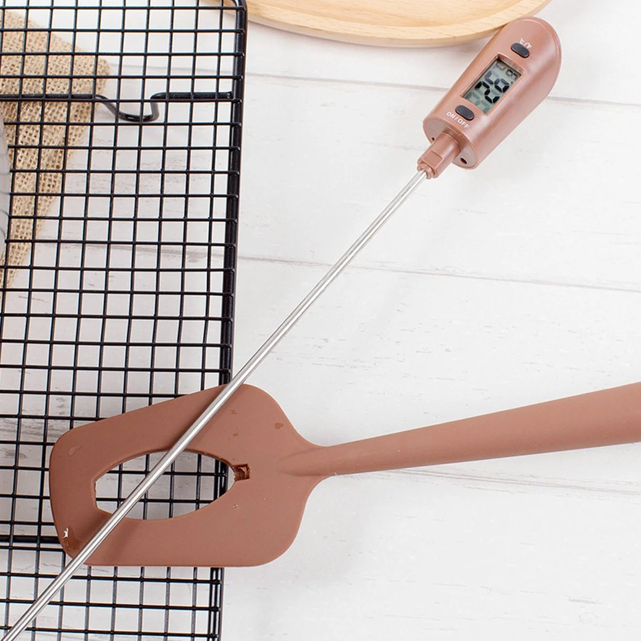 Spatule Thermomètre à Chocolat Silicone Marron pour Pâtisserie