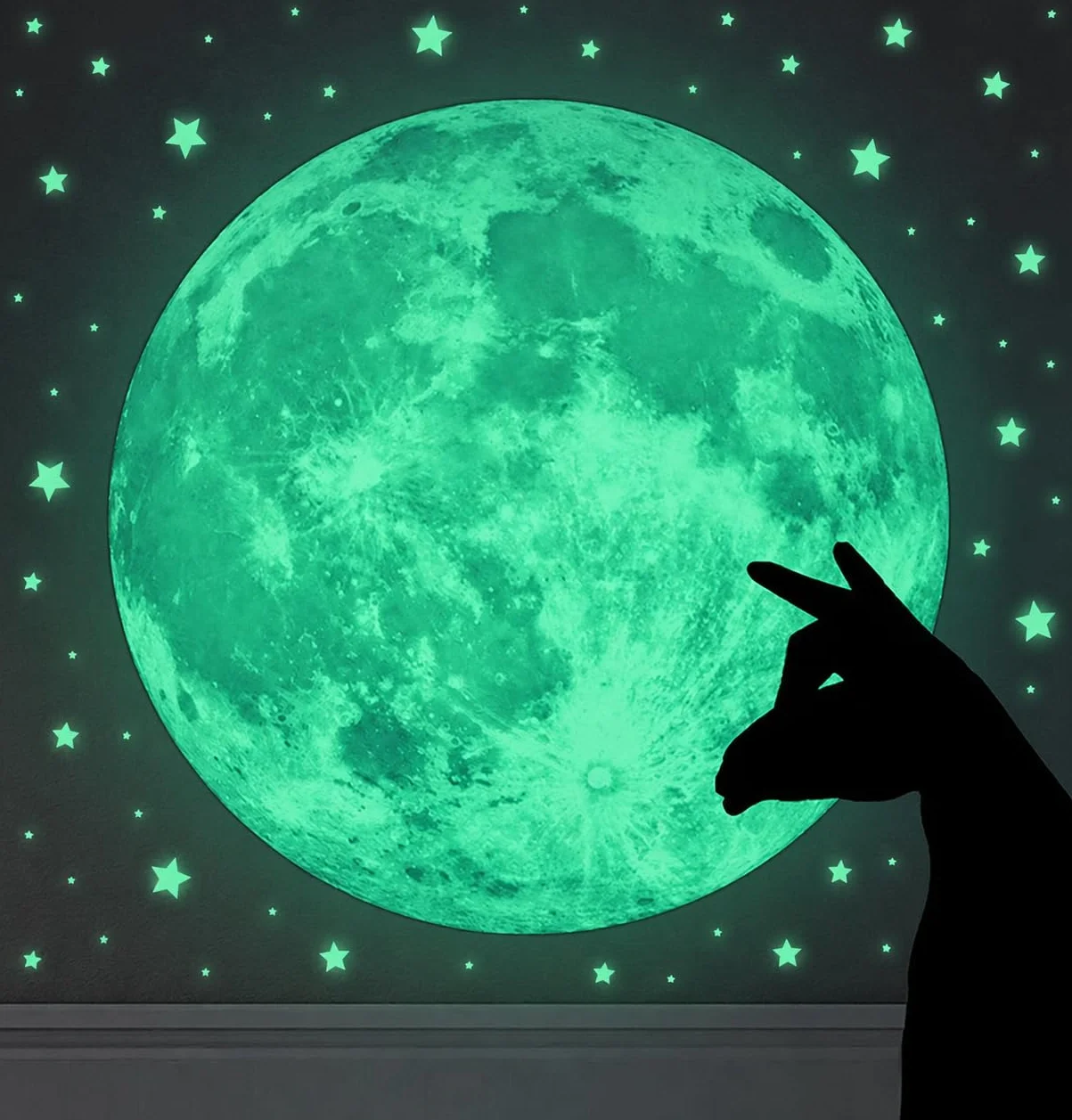 Grande LUNE phosphorescente 30x30 cm Stickers étoiles autocollantes lune lumineuse murale Déco fluorescente chambre