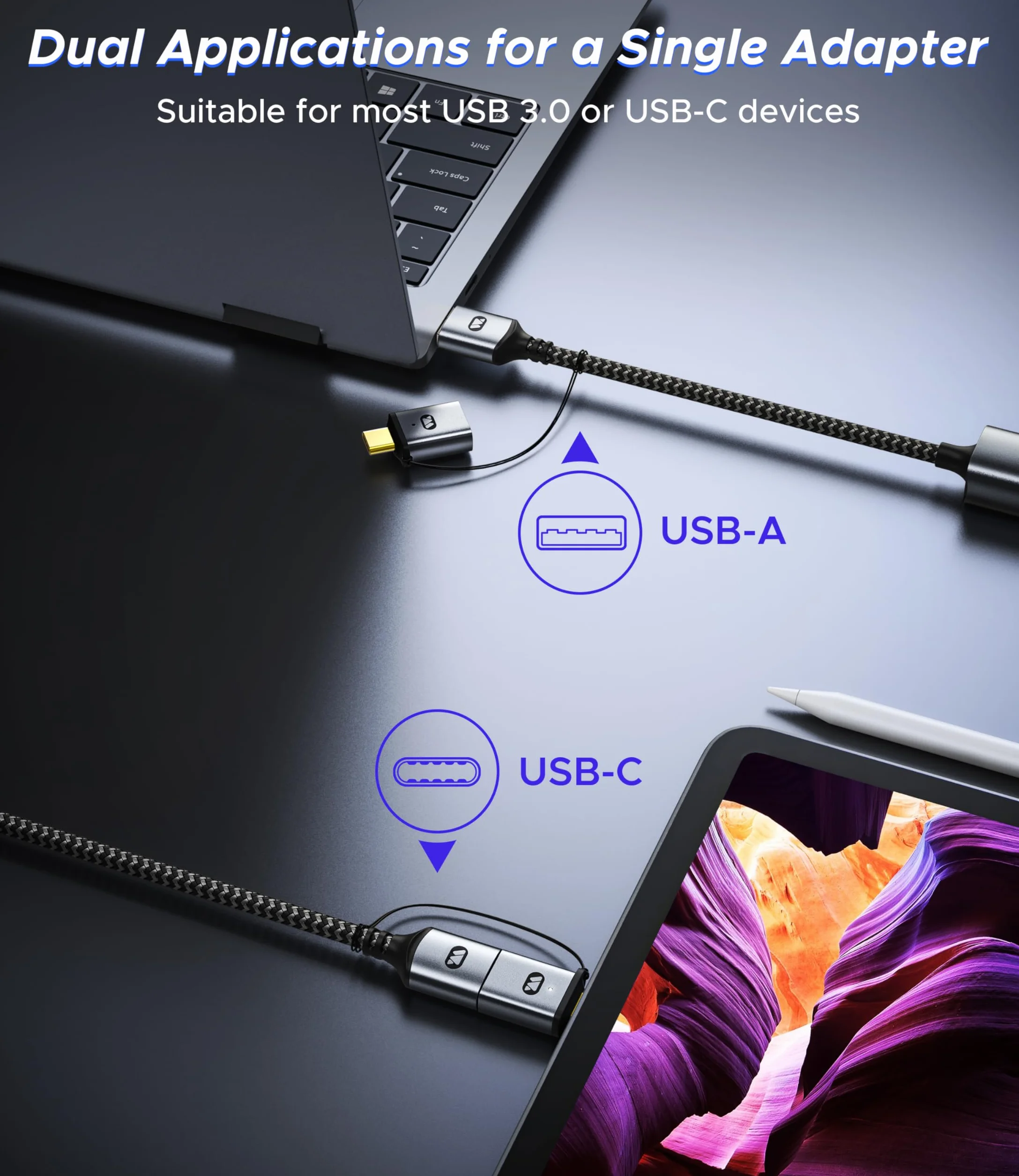 WARRKY Adaptateur USB Ethernet 1Gbps 2-en-1 USB 3.0 USB-C vers RJ45 LAN