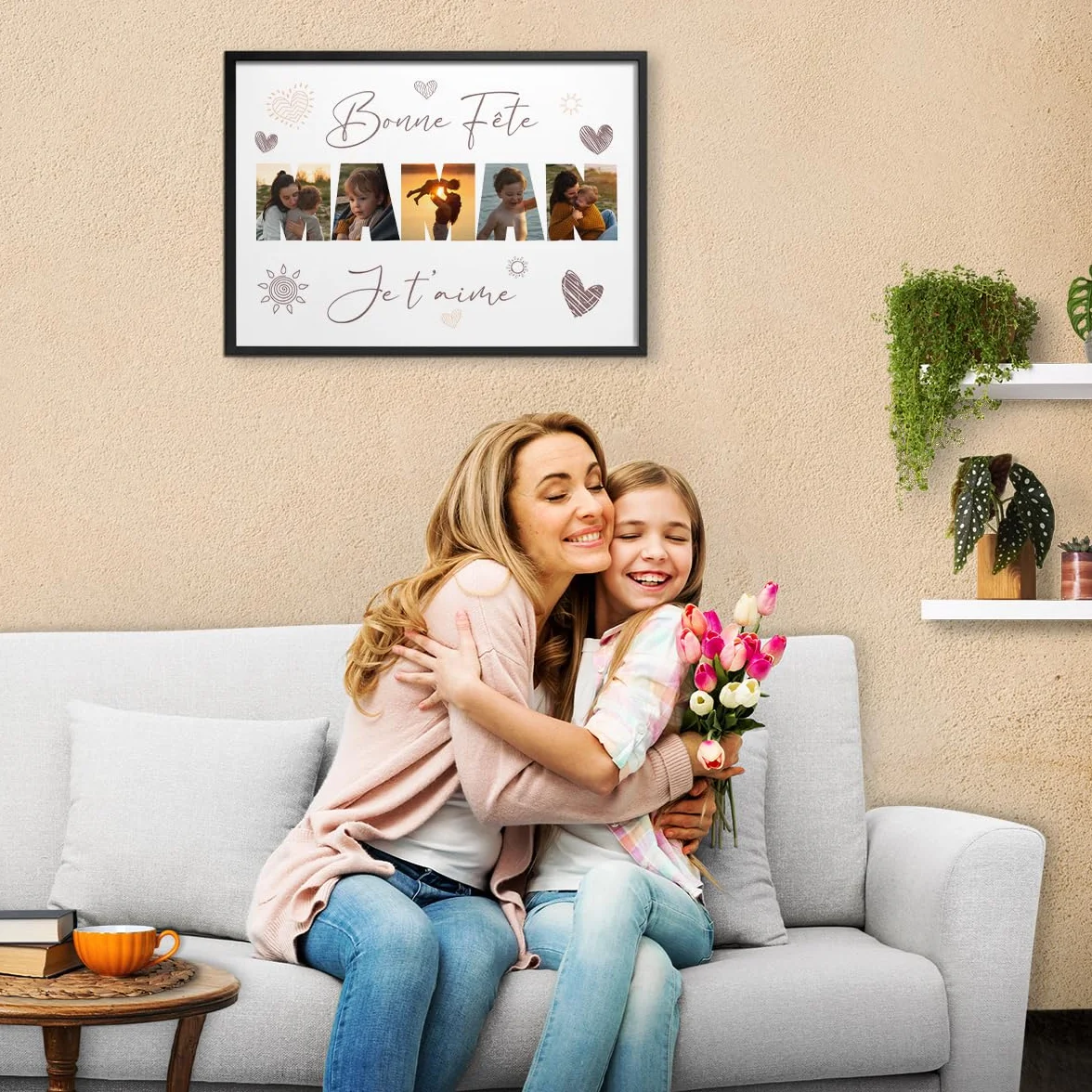 Cadre Personnalisé Fête des Mères, Cadeau Maman Personnalisable A4 A3 A2