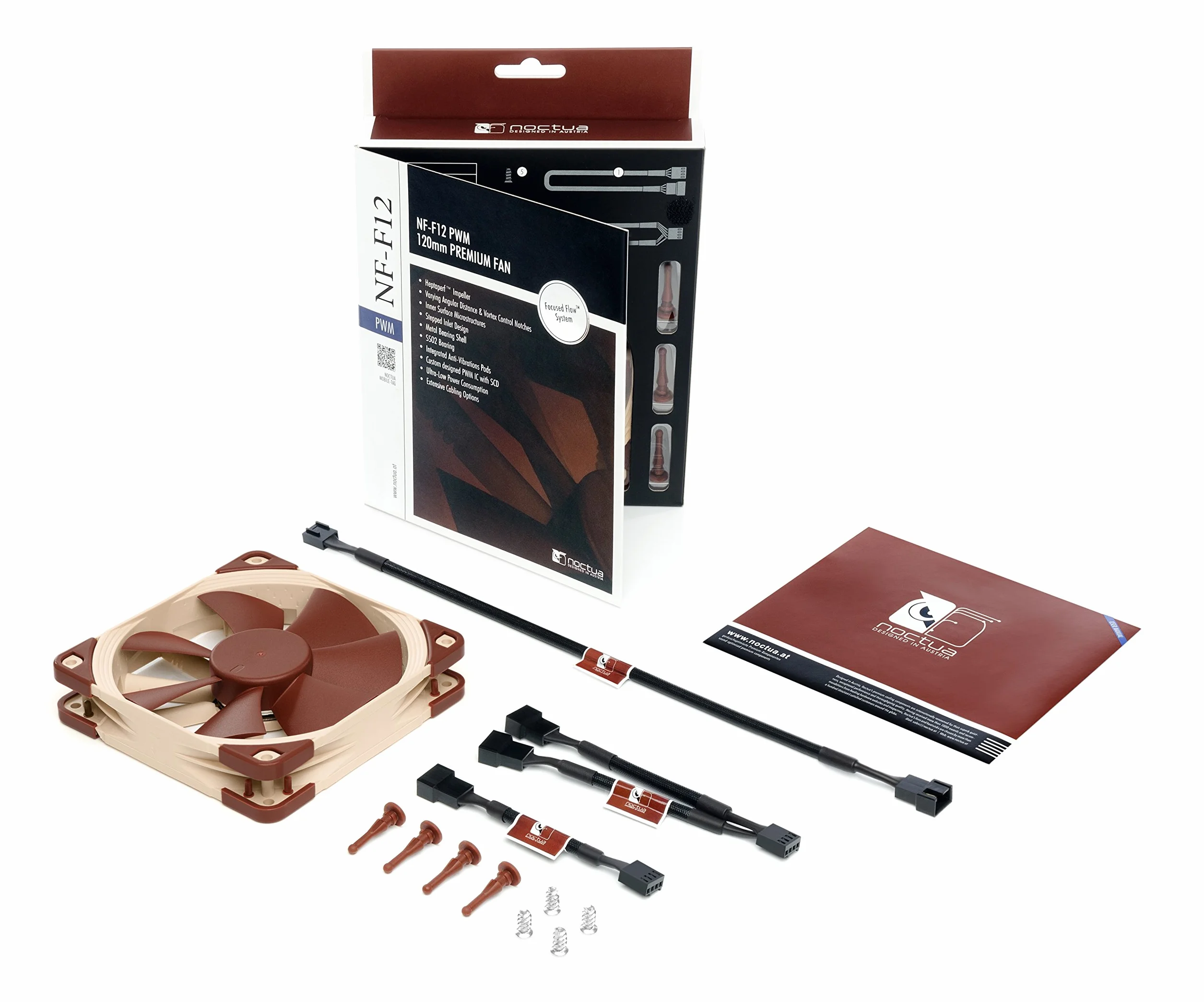 Noctua NF-F12 PWM, Cichy, 4-Pinowy Wentylator Klasy Premium (120 mm, Brązowy)