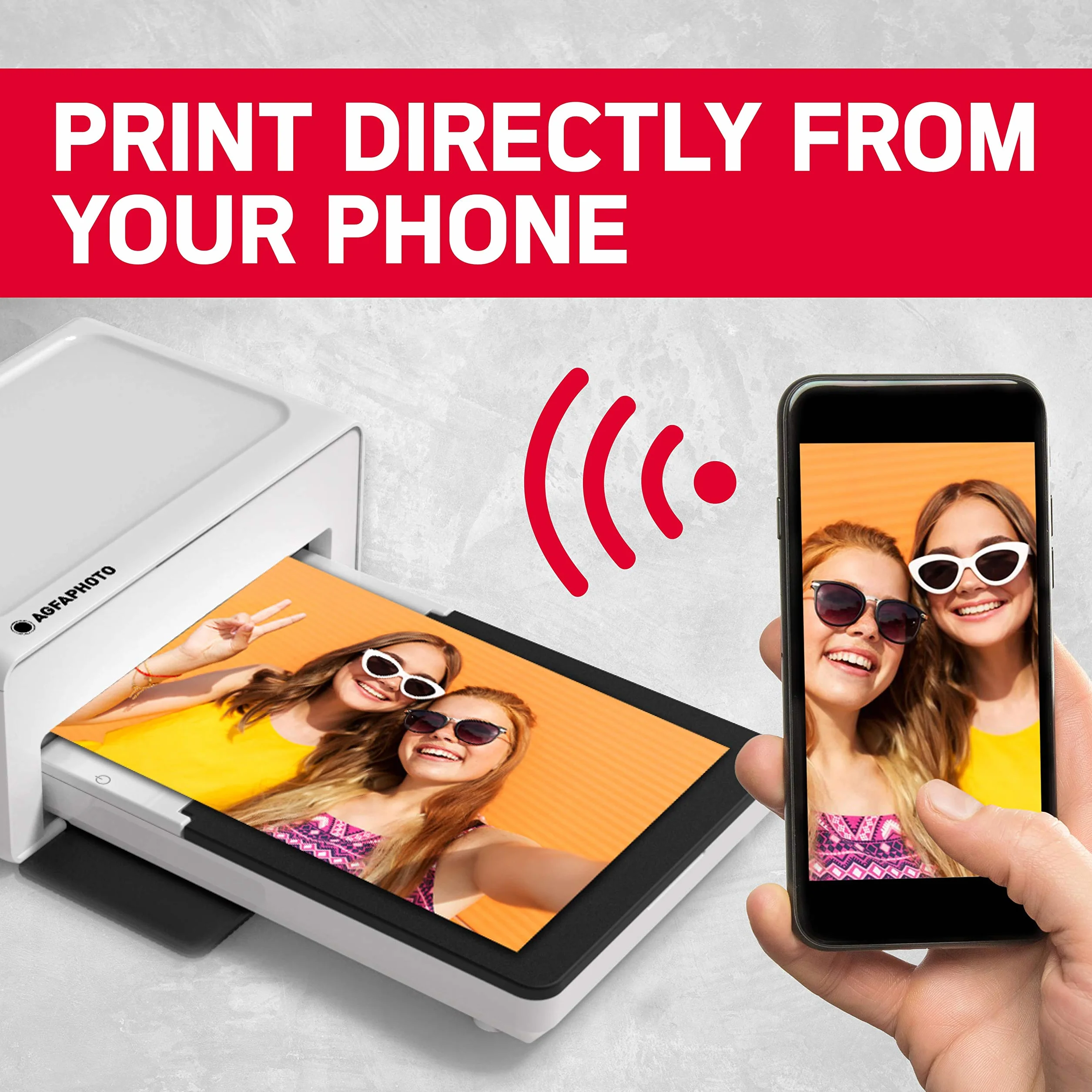 AgfaPhoto Realipix Moments AMO46 - drukarka fotograficzna smartfona 10x15 cm, Bluetooth dla smartfonów Apple i Android, sublimacja termiczna 4Pass - Biała