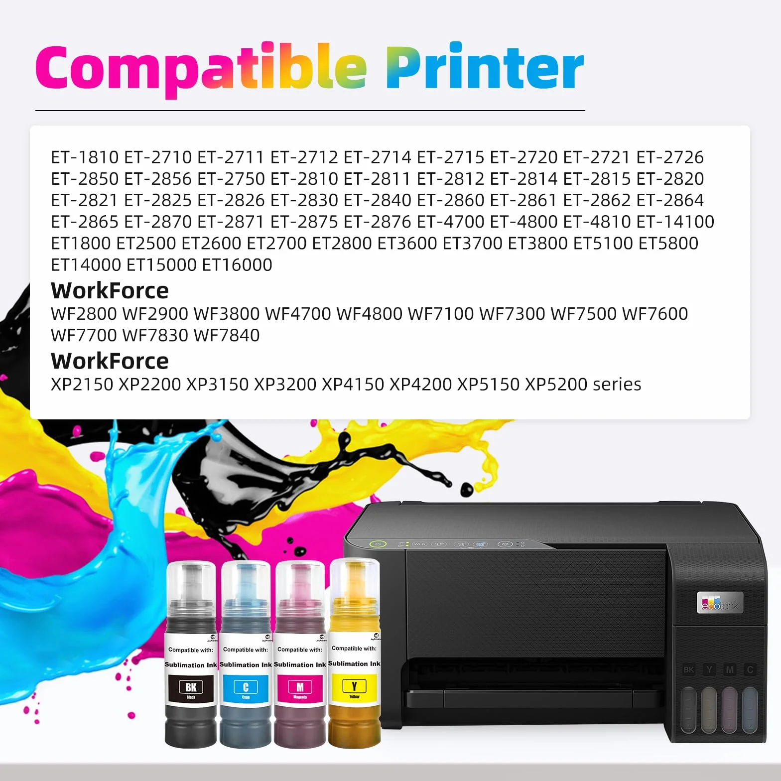 Encre de Sublimation Compatible Epson Ecotank ET-1810 ET-2710 ET-2720 ET-2810 ET-2820, 4x70ml