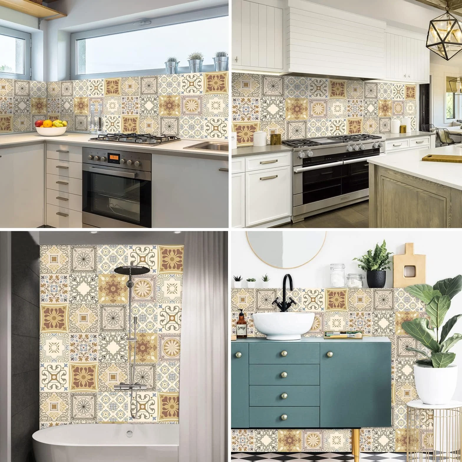 Stickers Carrelage Salle De Bain 15x15 Autocollant Carreaux Adhésif Mosaïque Étanche Style Marocain 20 Pièces