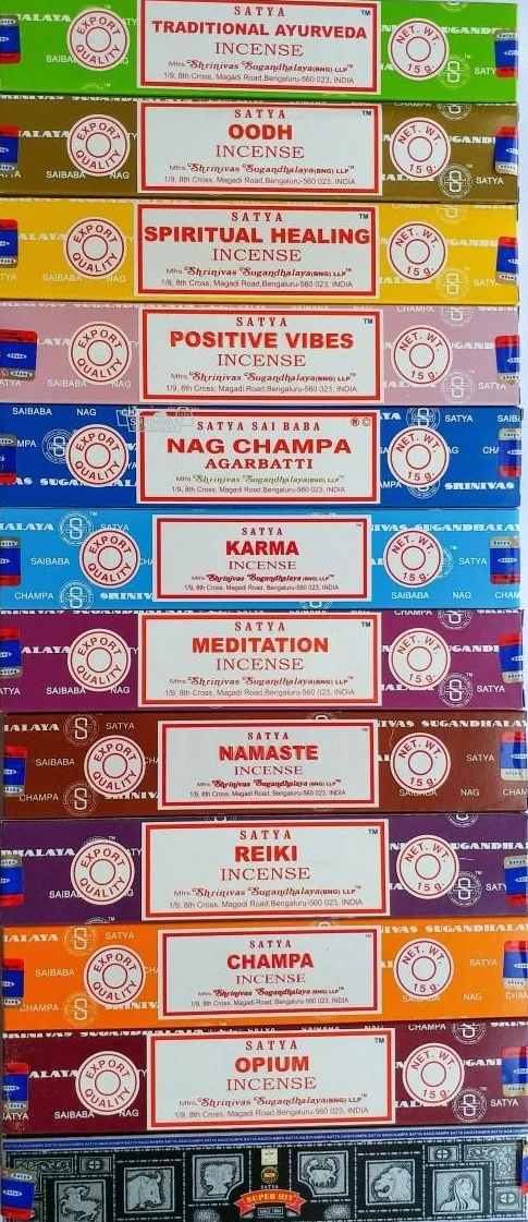 Satya Lot de 12 Paquets d'Encens Assortis 15 g Nag Super Hit Oodh