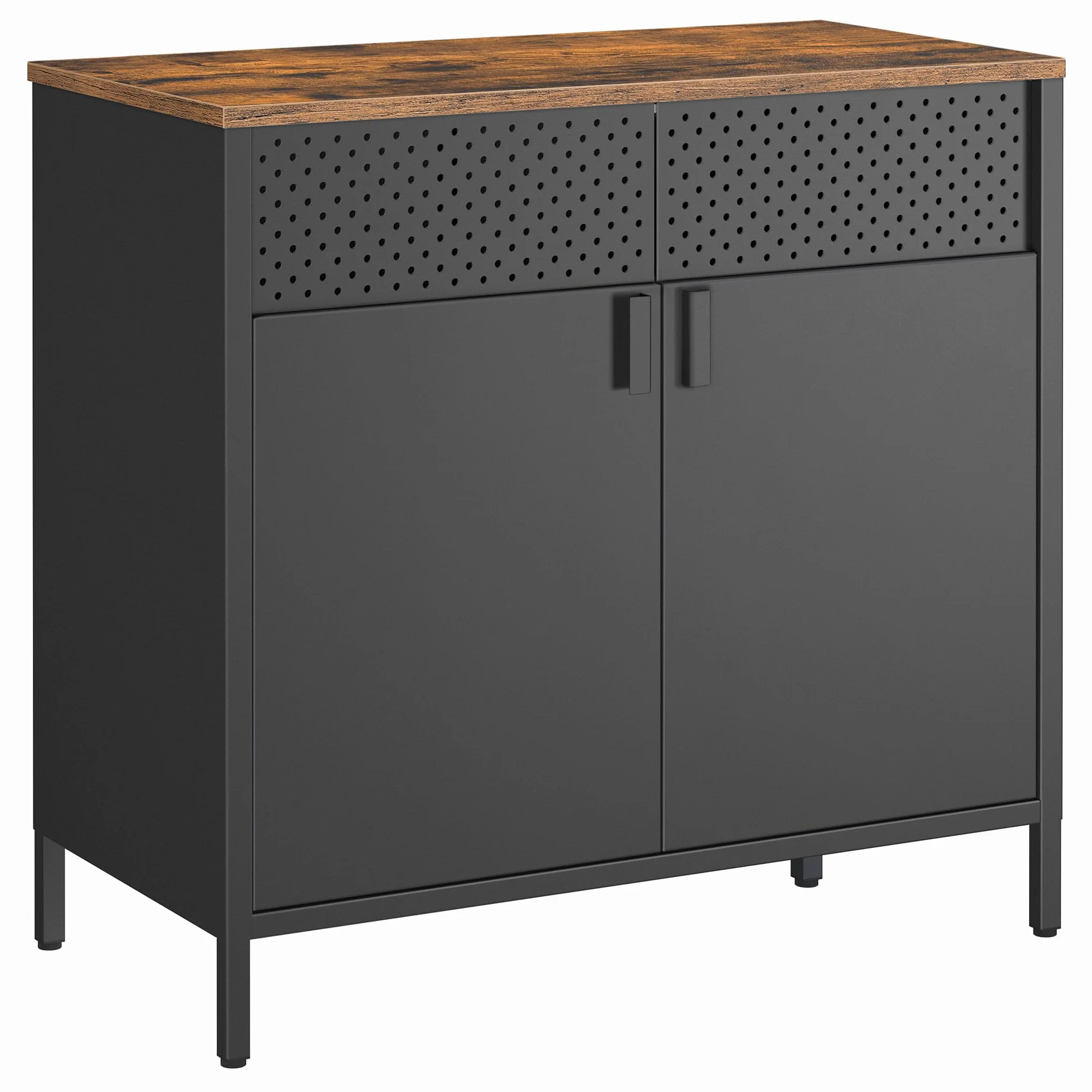 SONGMICS Meuble de Rangement, Buffet, en Métal, Double Porte, Fermeture Magnétique, Cadre en Acier, 40 x 80 x 76 cm, Marron Rustique et Noir LSC102B01