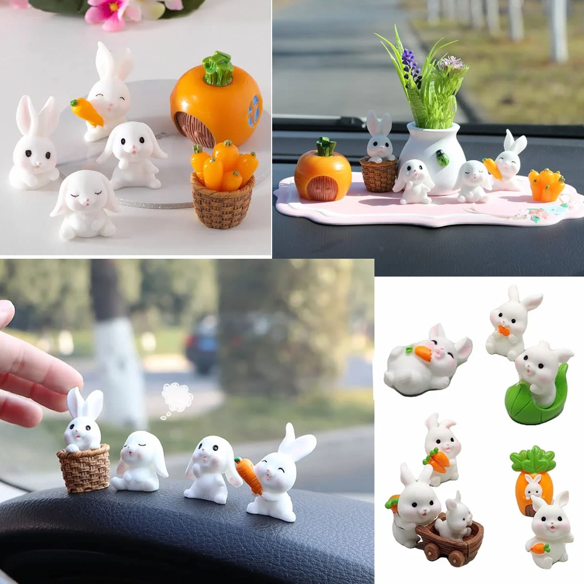 Figurines de Pâques Lapin Ornement 17 Pièces Avec Carotte, Statue Jardin