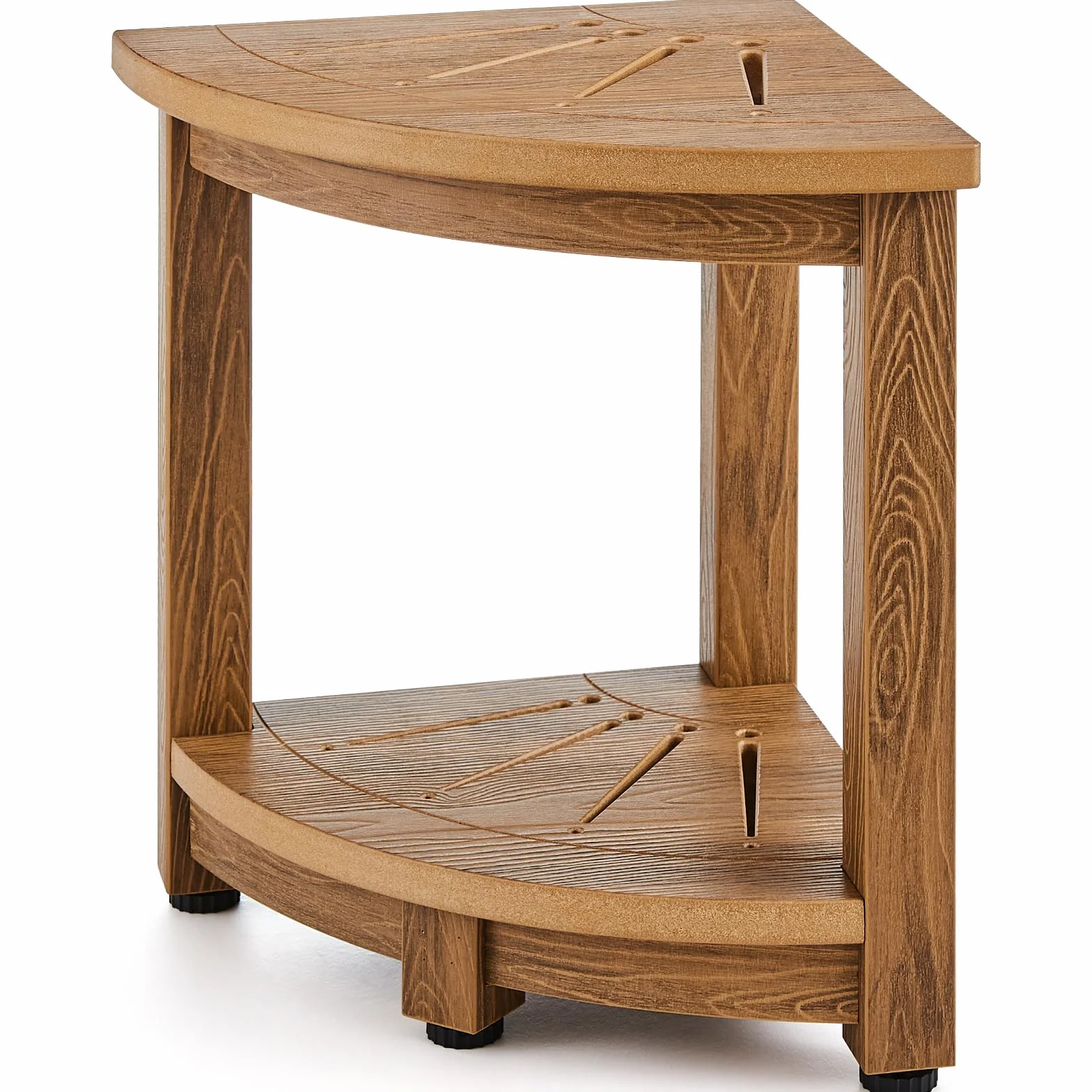 VEVOR Banc de Douche d'angle, Hauteur 430 mm, Rayon 325 mm, Tabouret de Salle de Bain, Faux Bois en polystyrène, chargé de 158 kg avec étagère de Rangement, résistant à l'eau, intérieur et extérieur