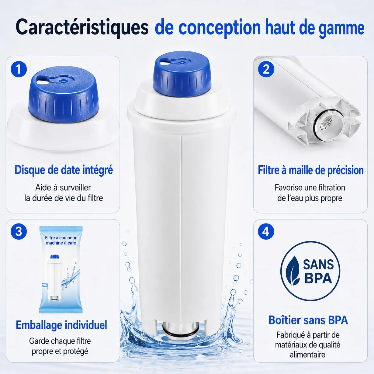 Filtre à eau de rechange Delonghi DLSC002 compatible Dinamica Magnifica S Eletta Explorer ETAM Autentica EPAM ECAM