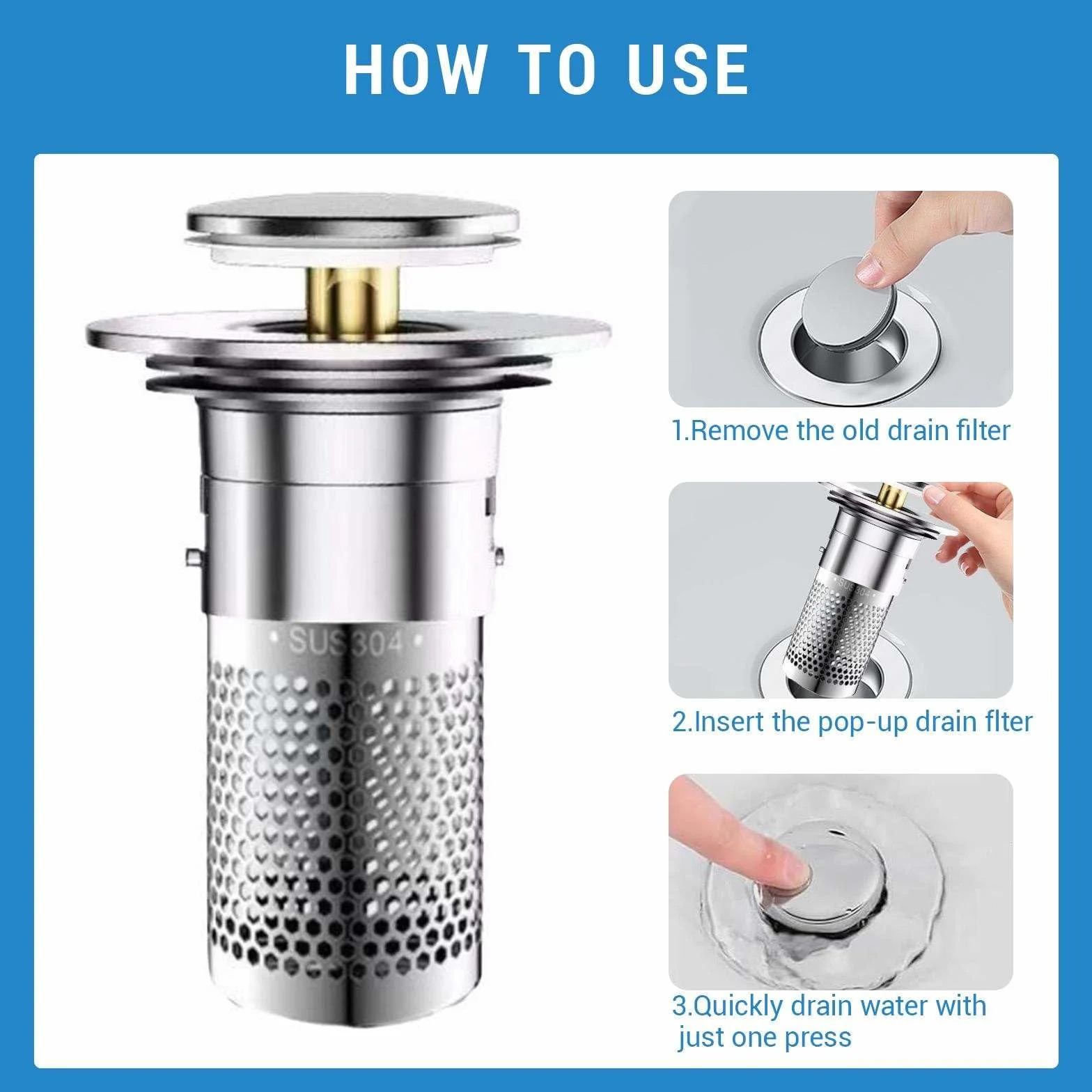 Bouchons de lavabo 34-40 mm, bonde pop-up universelle, écoulement rapide, lot de 2
