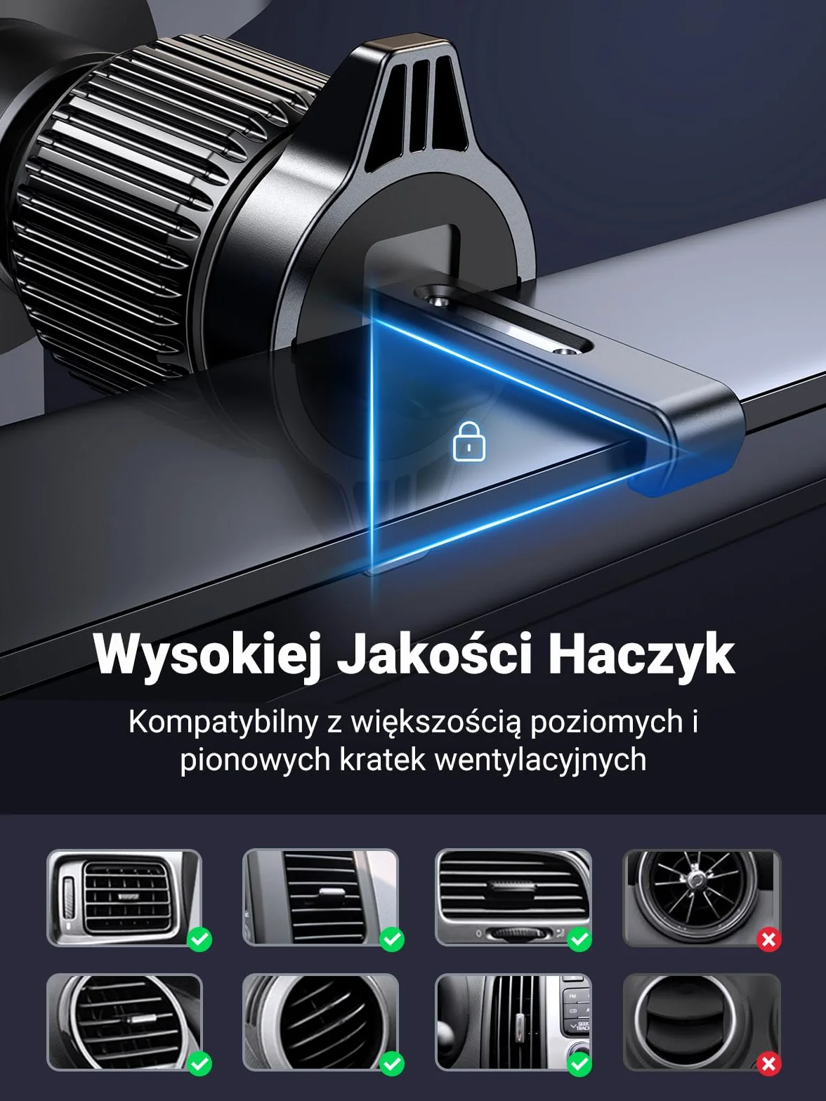 UGREEN Uchwyt Samochodowy na Telefon 2022 Ulepszony Odpowietrznik Hak na Ogon Kompatybilny z iPhone 14 13 12 Pro Max XR Galaxy S22 S21 S20 Huawei P30 P20 itp.