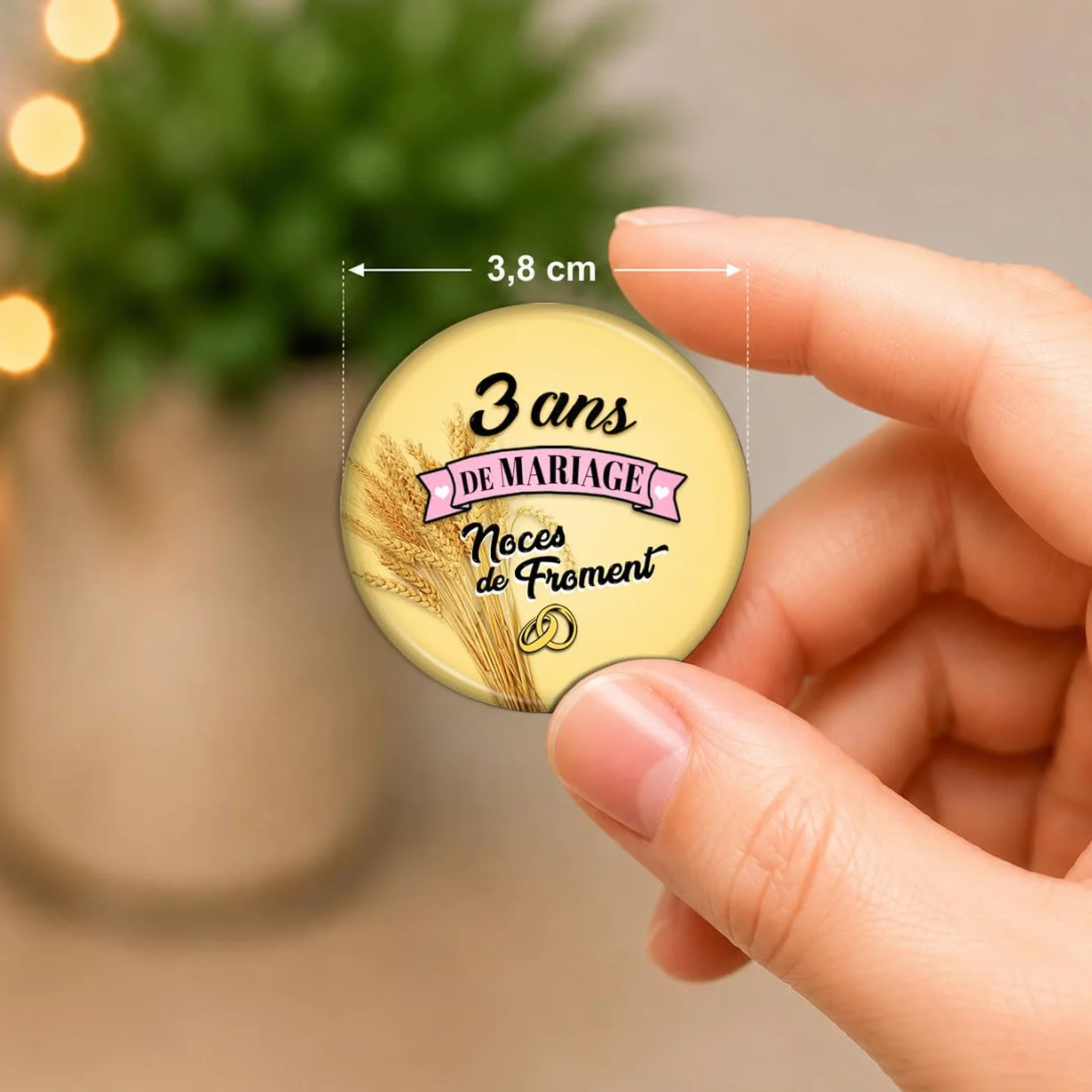 Magnet Aimant 3.8cm Anniversaire 3 Ans de Mariage Noces de Froment